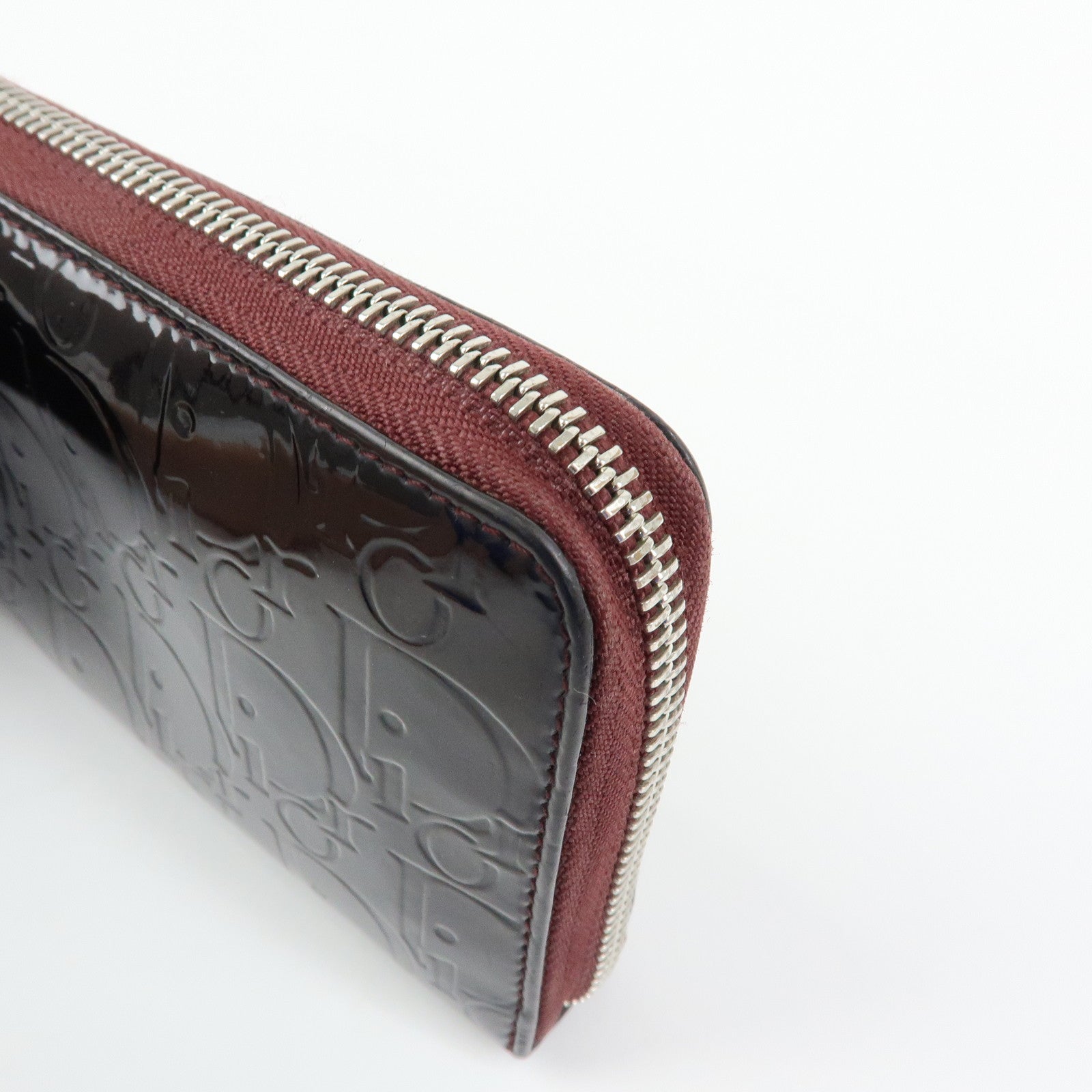 Christian Dior Trotter Patent Leather Round Zippy Wallet Purple