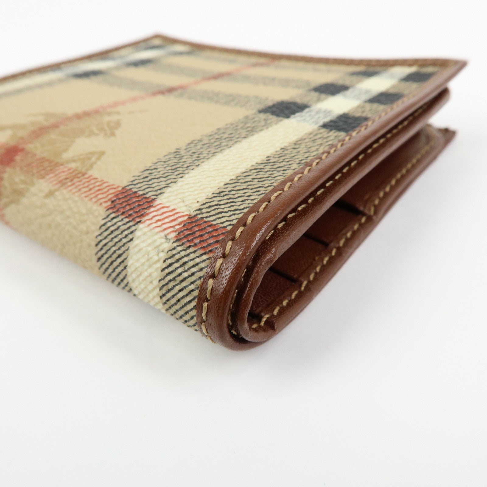 BURBERRY Nova Plaid PVC Coated Canvas Leather Compact Wallet Beige