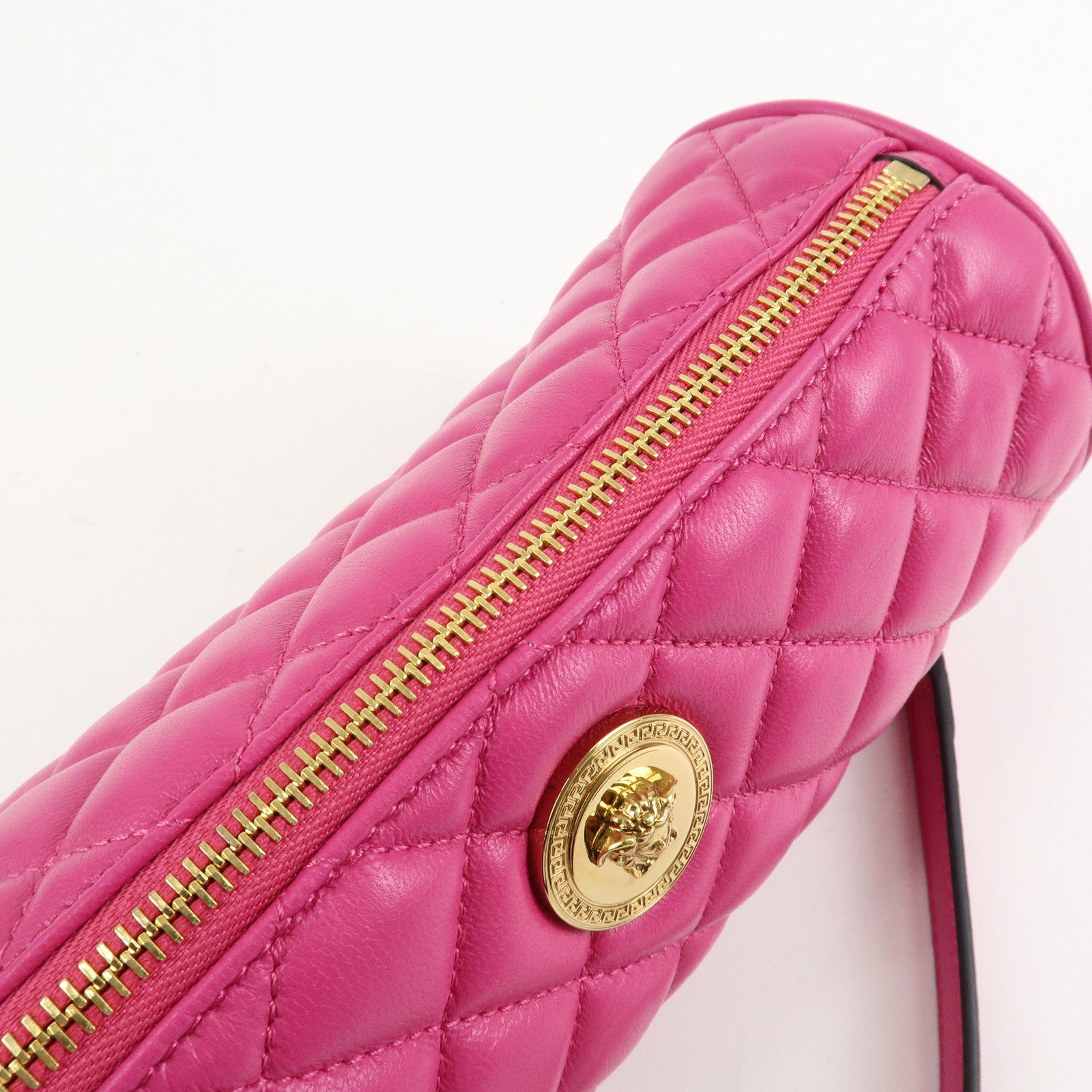 GIANNI VERSACE Medusa Chain Shoulder Bag Hand Bag Gold HDW Pink Used
