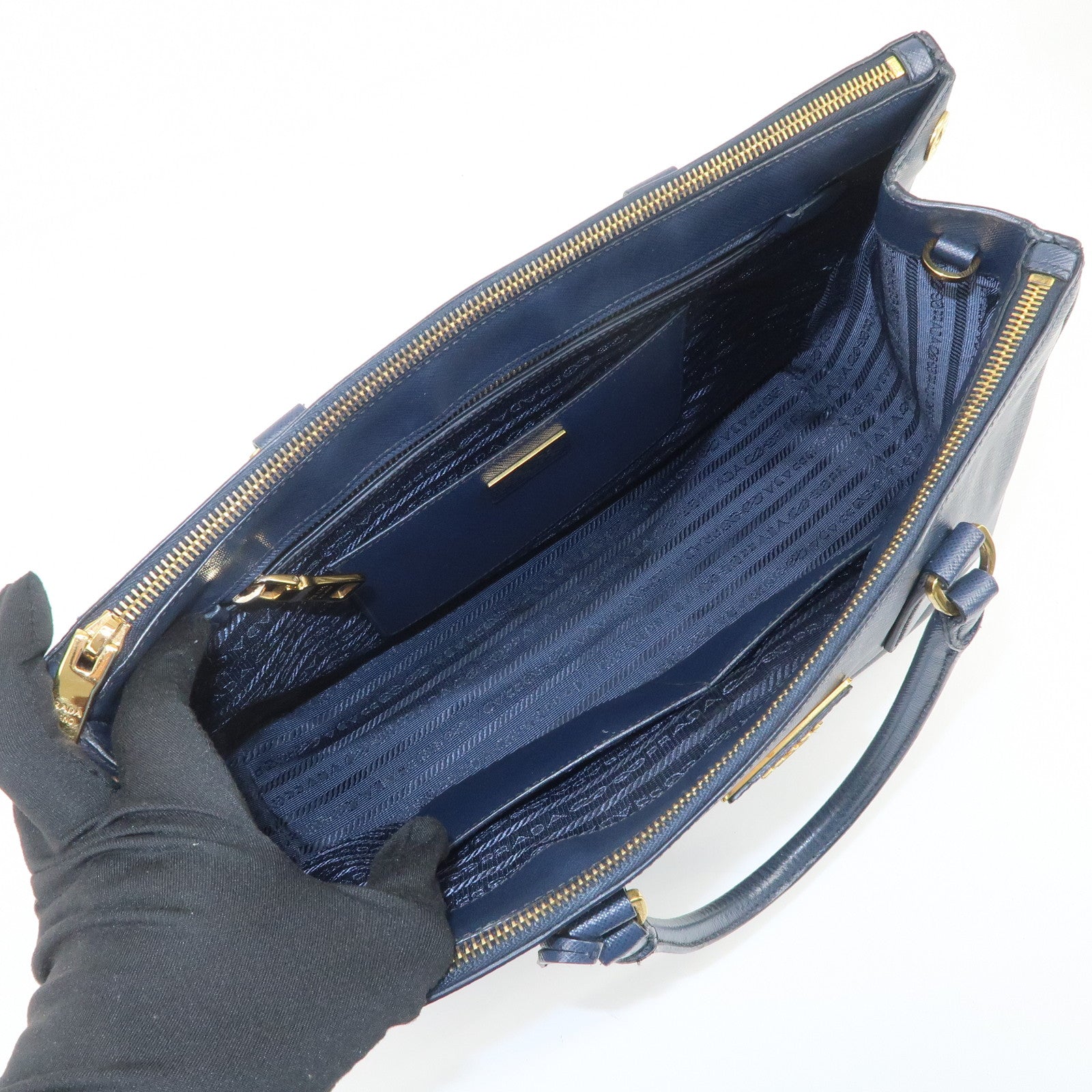 PRADA Galleria Saffiano Leather 2Way Bag Hand Bag Navy BN2274