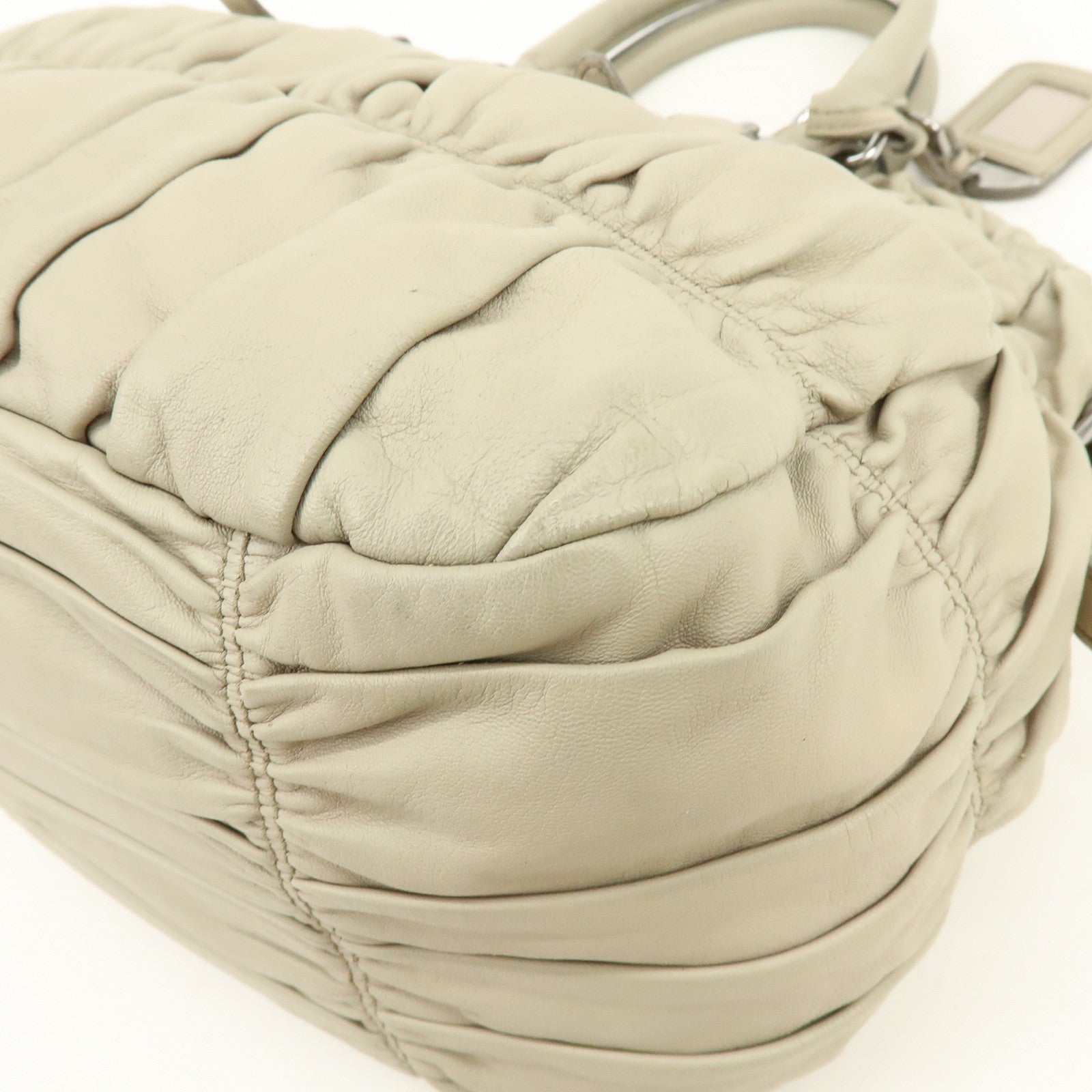 PRADA Leather 2Way Bag Hand Bag Shoulder Bag Beige