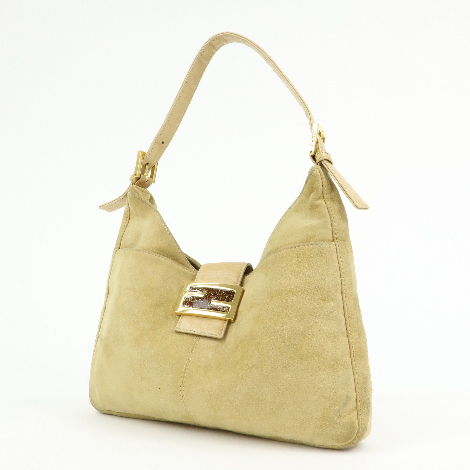 FENDI Suede Leather Shoulder Bag Hand Bag Yellow Beige 26569