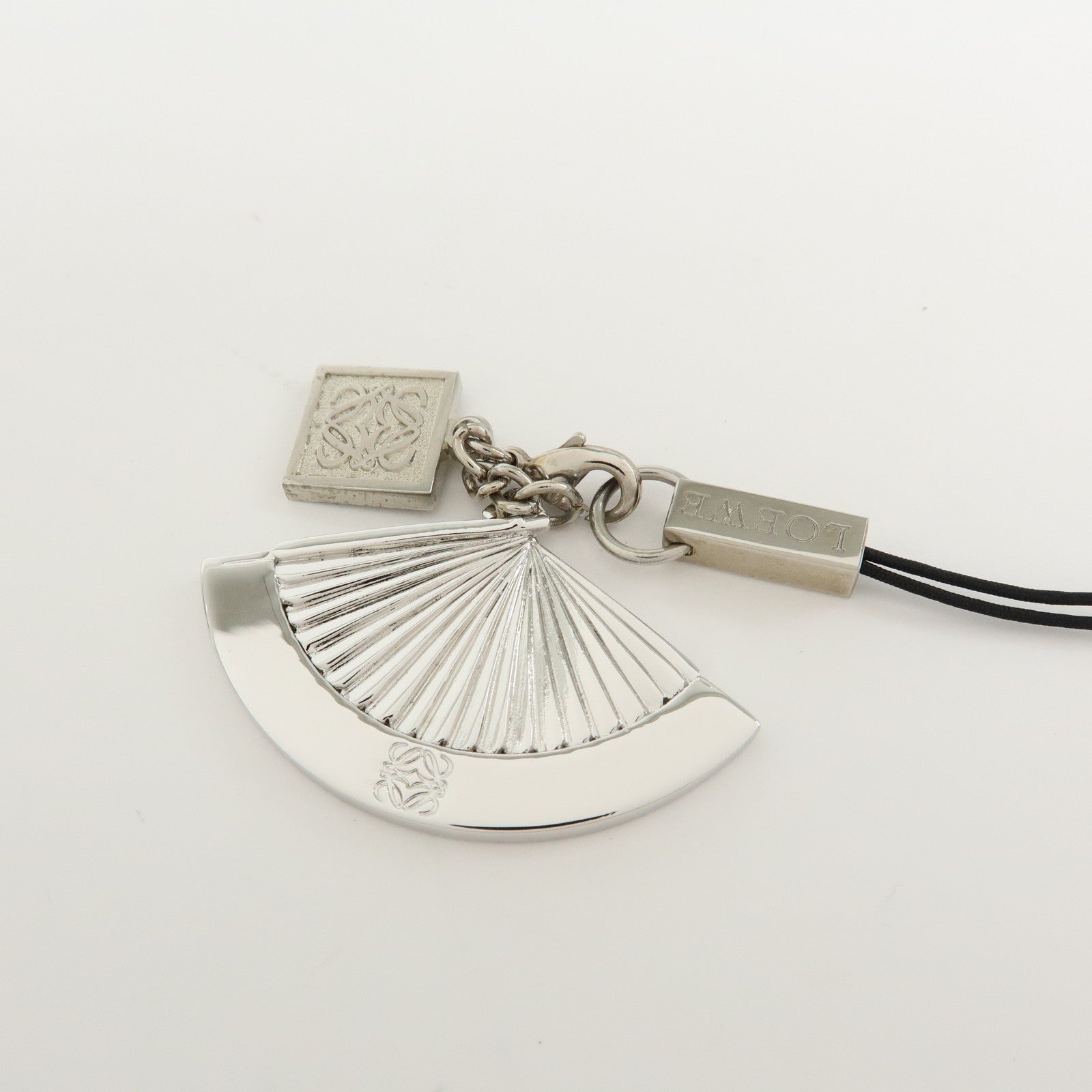 LOEWE Anagram Hand Fan Motif Metal Bag Charm Key Chain Silver