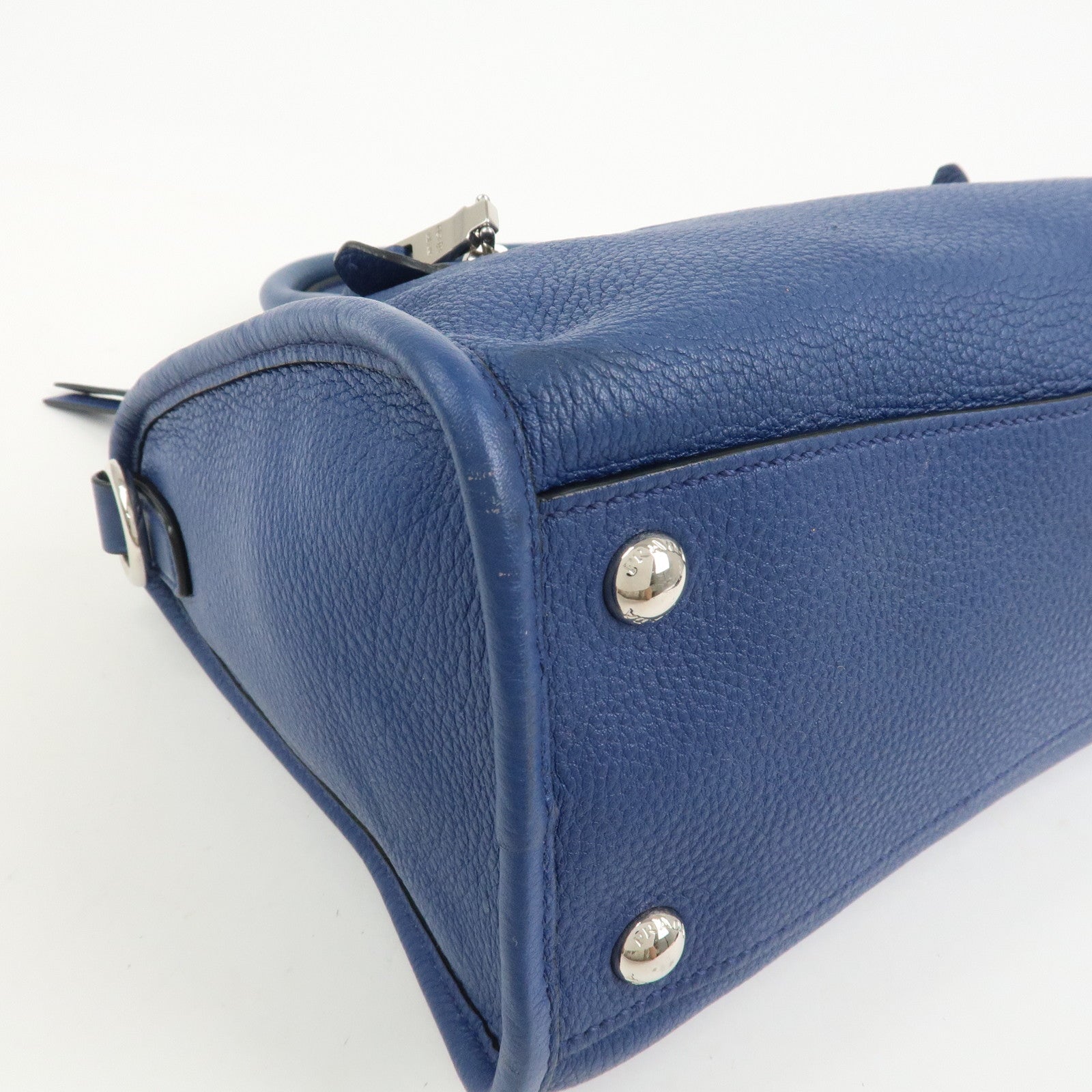 PRADA Leather 2Way Bag Hand Bag Shoulder Bag Blue Silver