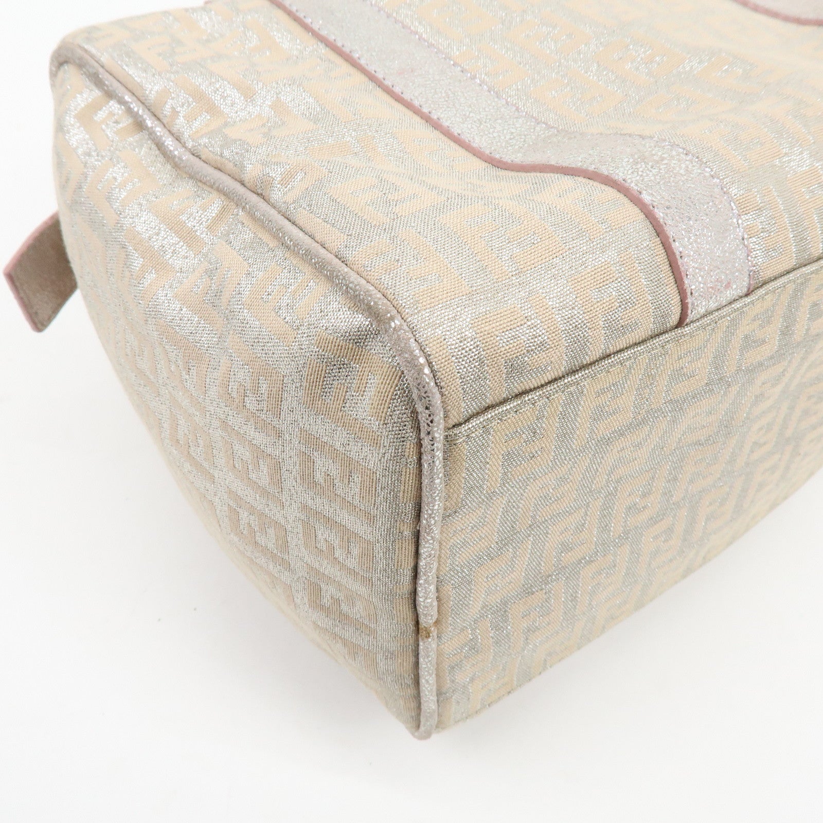 FENDI Zucchino Canvas Leather Mini Boston Bag Silver Beige 8BL068