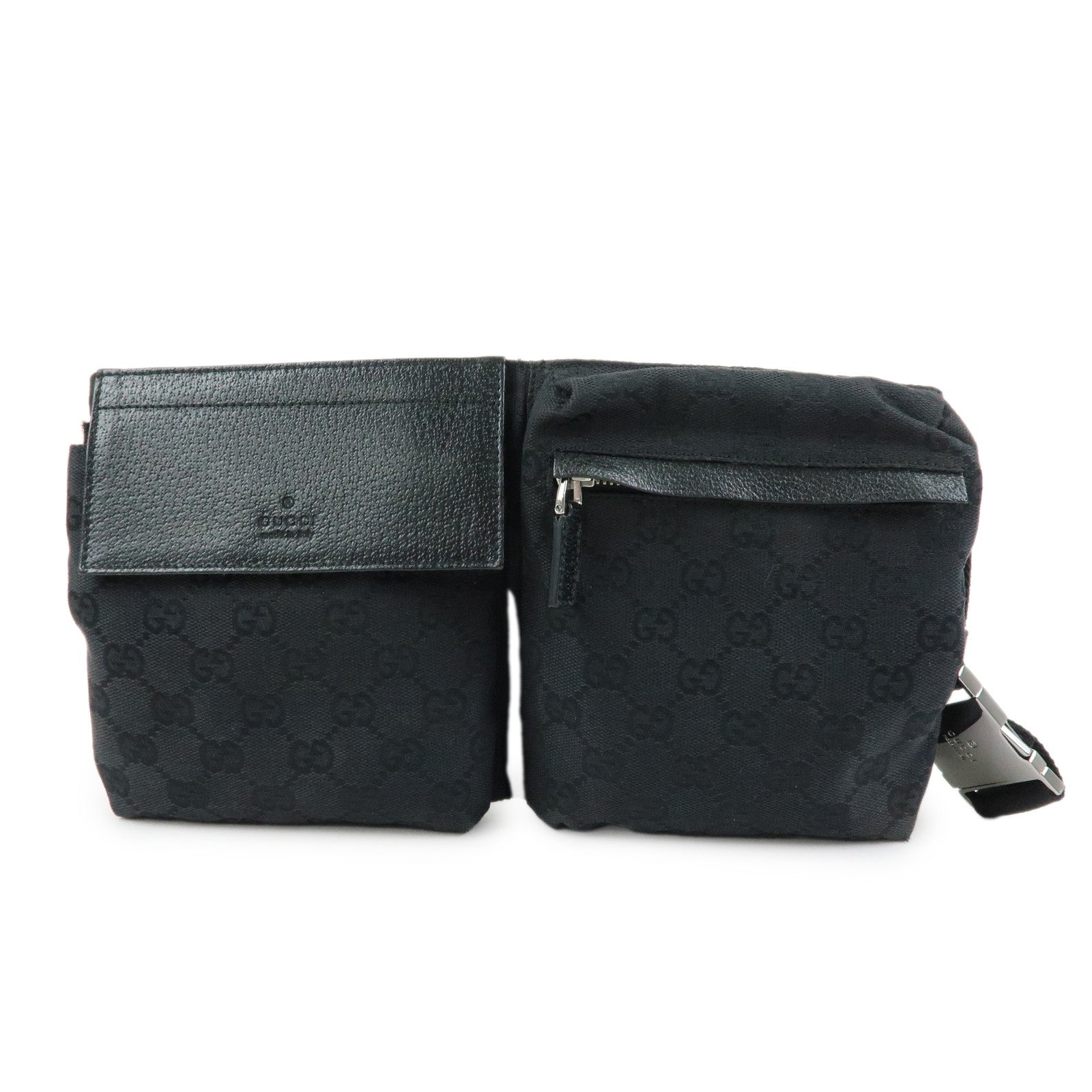 GUCCI GG Canvas Leather Waist Bag Crossbody Bag Black 28566