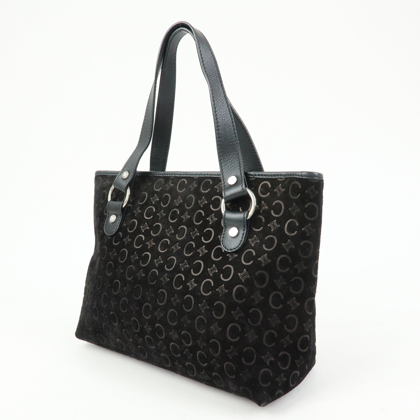 CELINE C Macadam Suede Leather Hand Bag Tote Bag Shoulder Bag Black