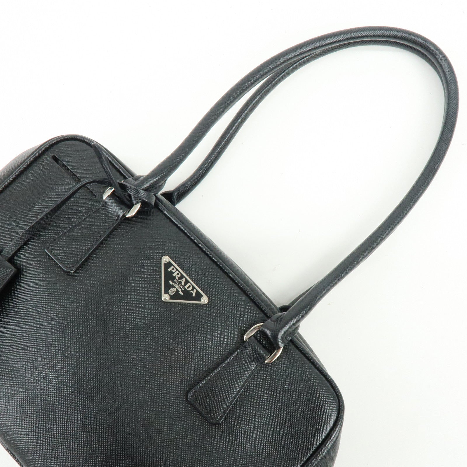 PRADA Triangle Logo Saffiano Leather Hand Bag Shoulder Bag Black