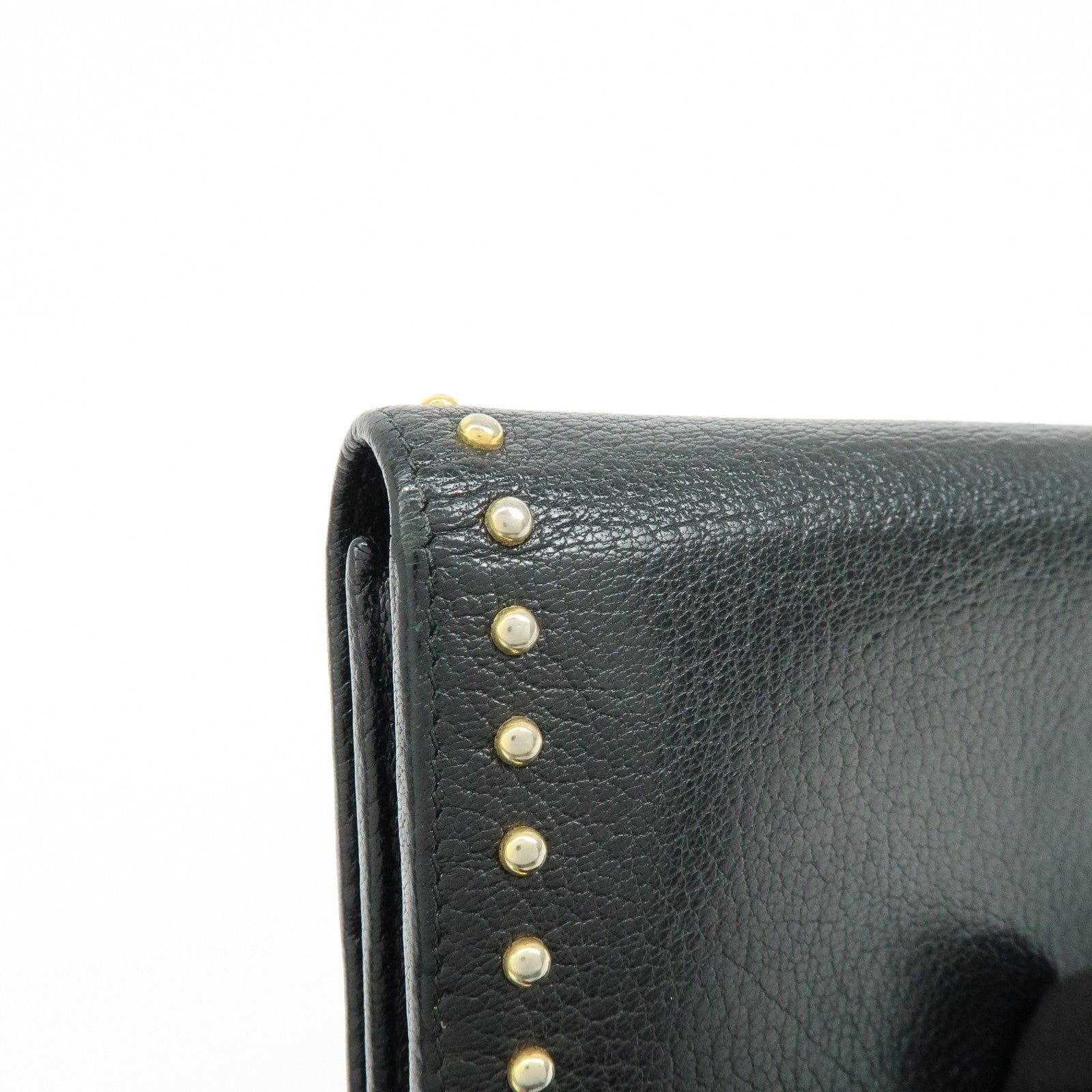 MIU MIU Logo Leather Studs Flap Long Wallet Black 5M1109