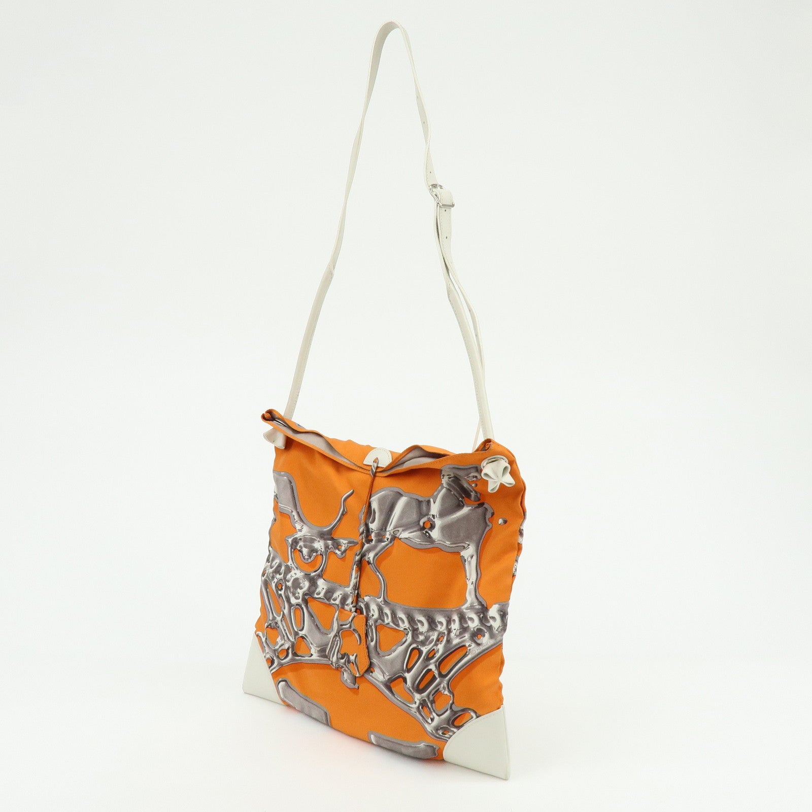 HERMS Silk Leather Silky City PM □O Stamped Shoulder Bag Orange