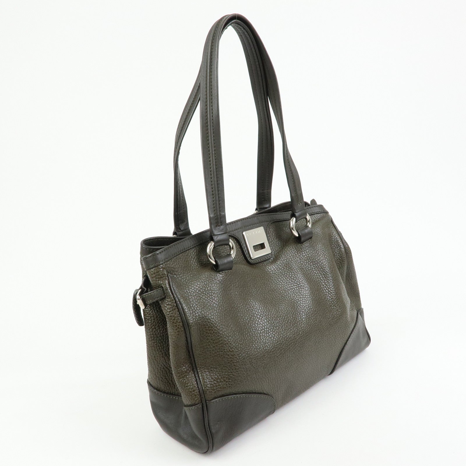 CELINE Logo Leather Tote Bag Shoulder Bag Brown