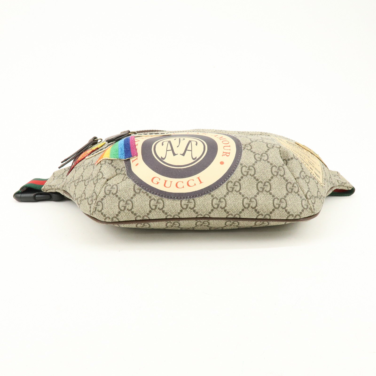 GUCCI Sherry GG Supreme Canvas Leather Waist Bag Gray Brown 529711