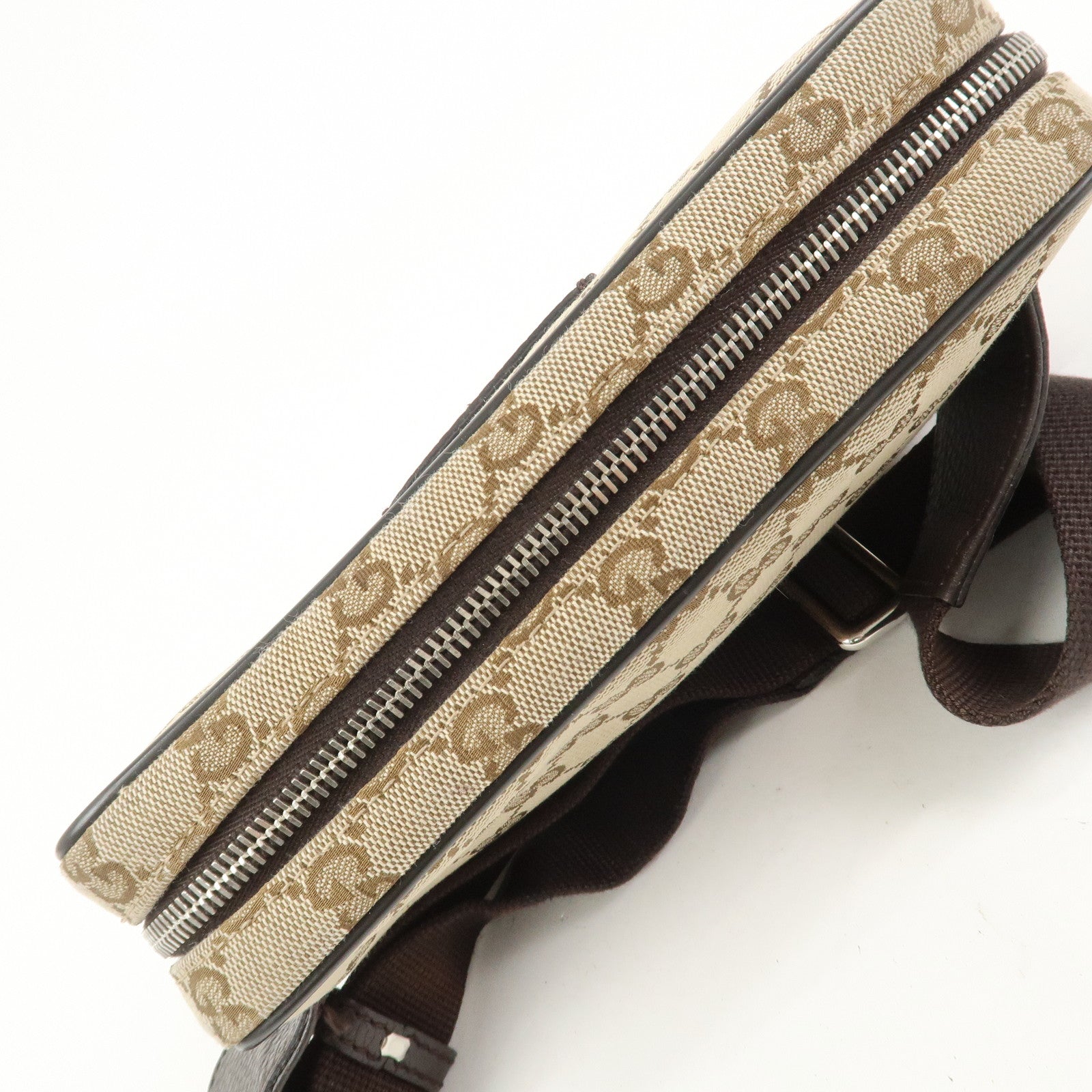 GUCCI GG Canvas Leather Waist Bag Crossbody Bag Beige Brown 449174