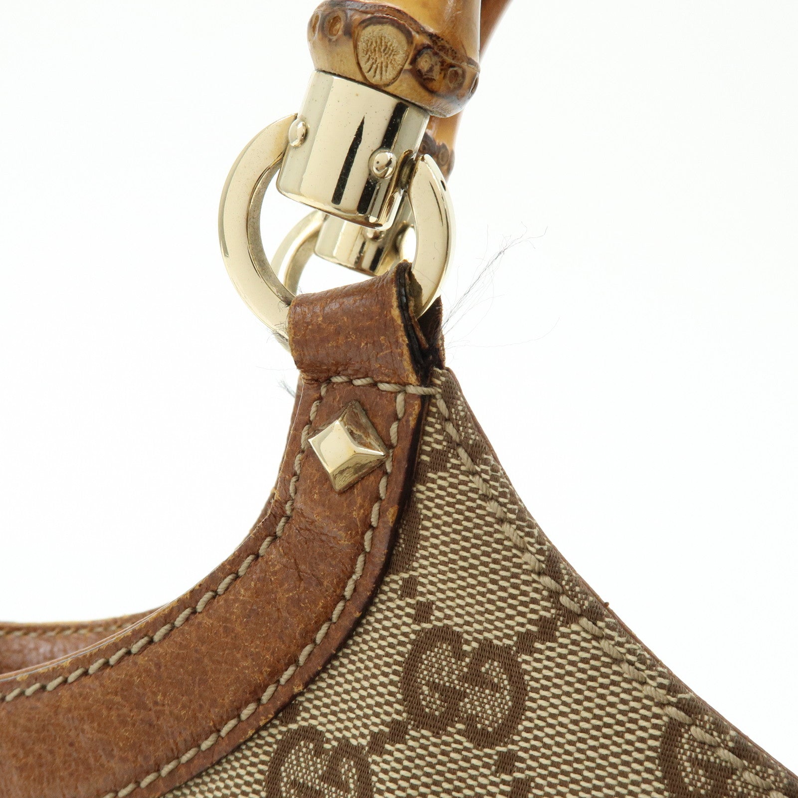 GUCCI Bamboo GG Canvas Leather Tote Bag Hand Bag Brown Beige 137395