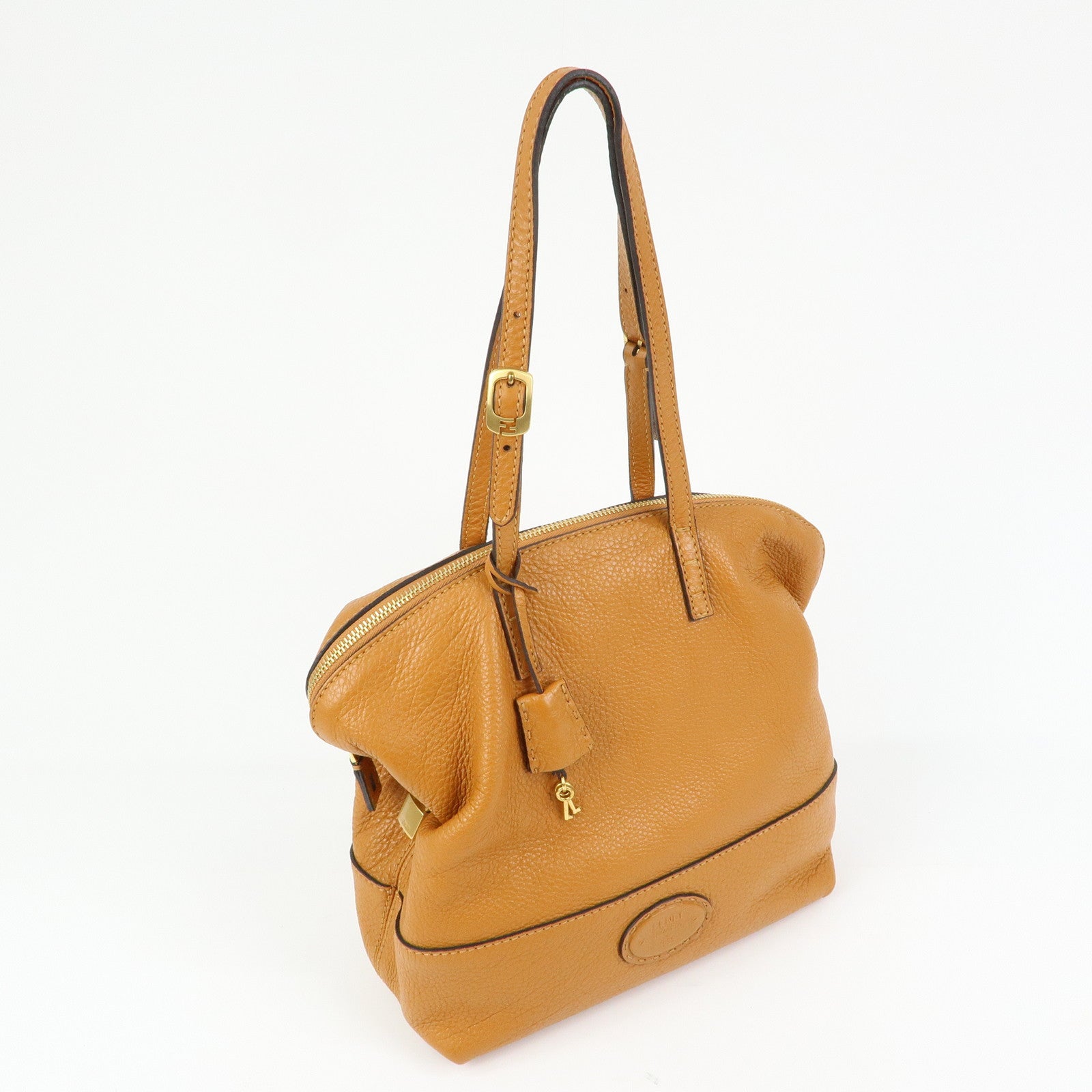 FENDI Chameleon Selleria Leather Tote Bag Shoulder Bag Brown 8BN232