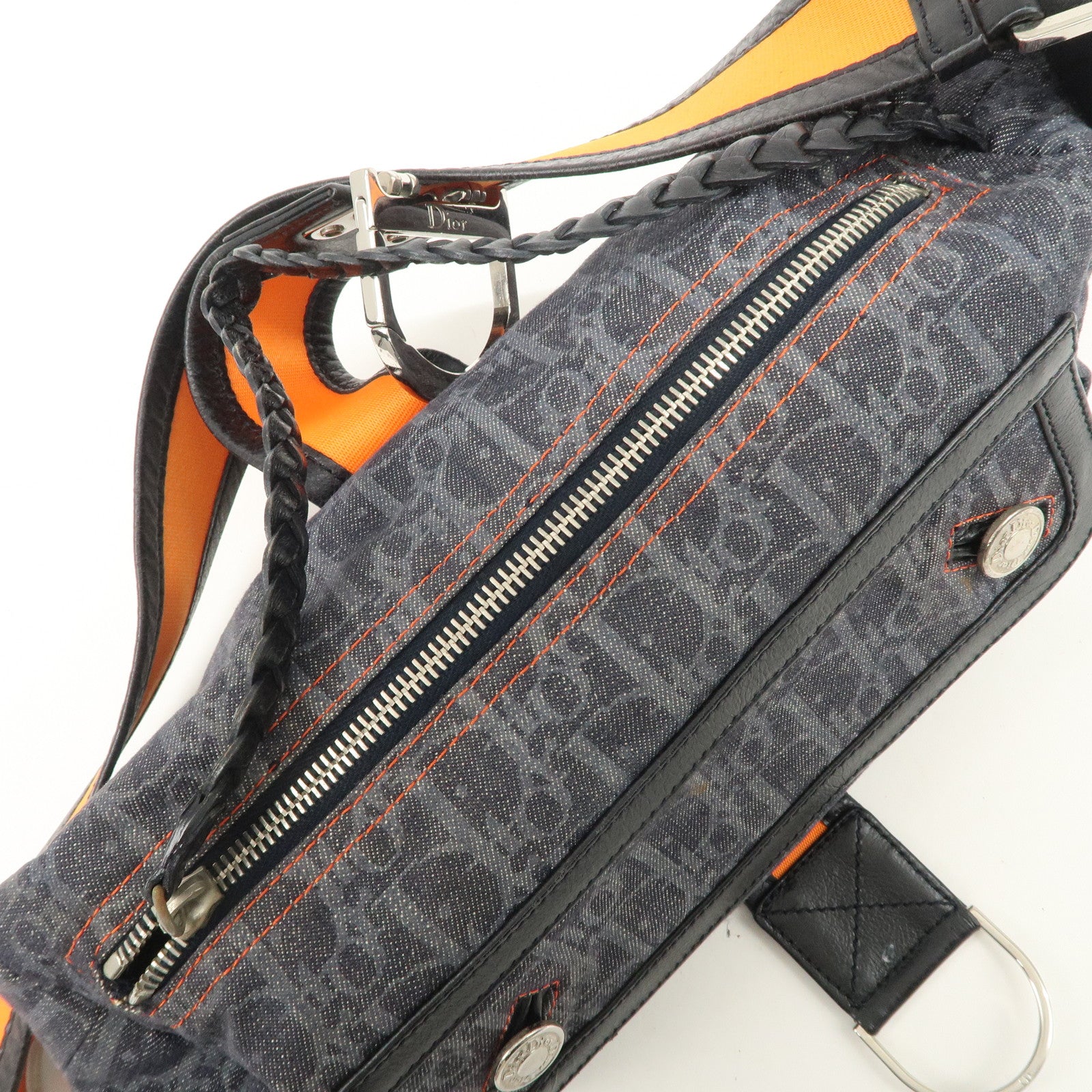 Christian Dior Flight Line Trotter Denim Leather Shoulder Bag