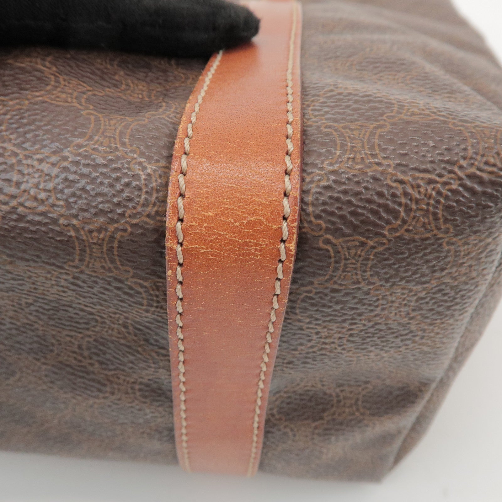 CELINE Macadam PVC Coated Canvas Leather Tote Bag Hand Bag Brown