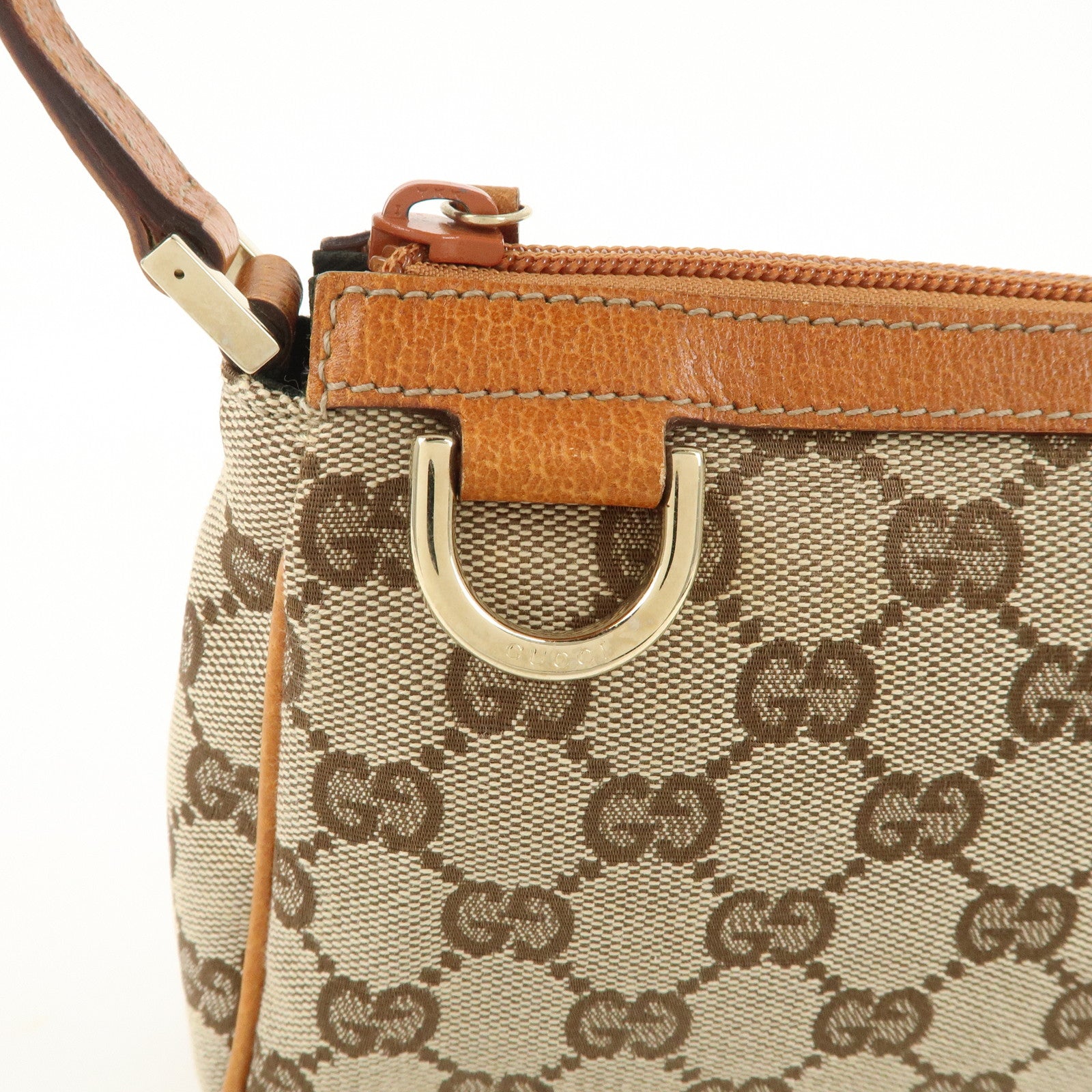 GUCCI Abbey GG Canvas Leather Hand Bag Pouch Beige Brown 145750