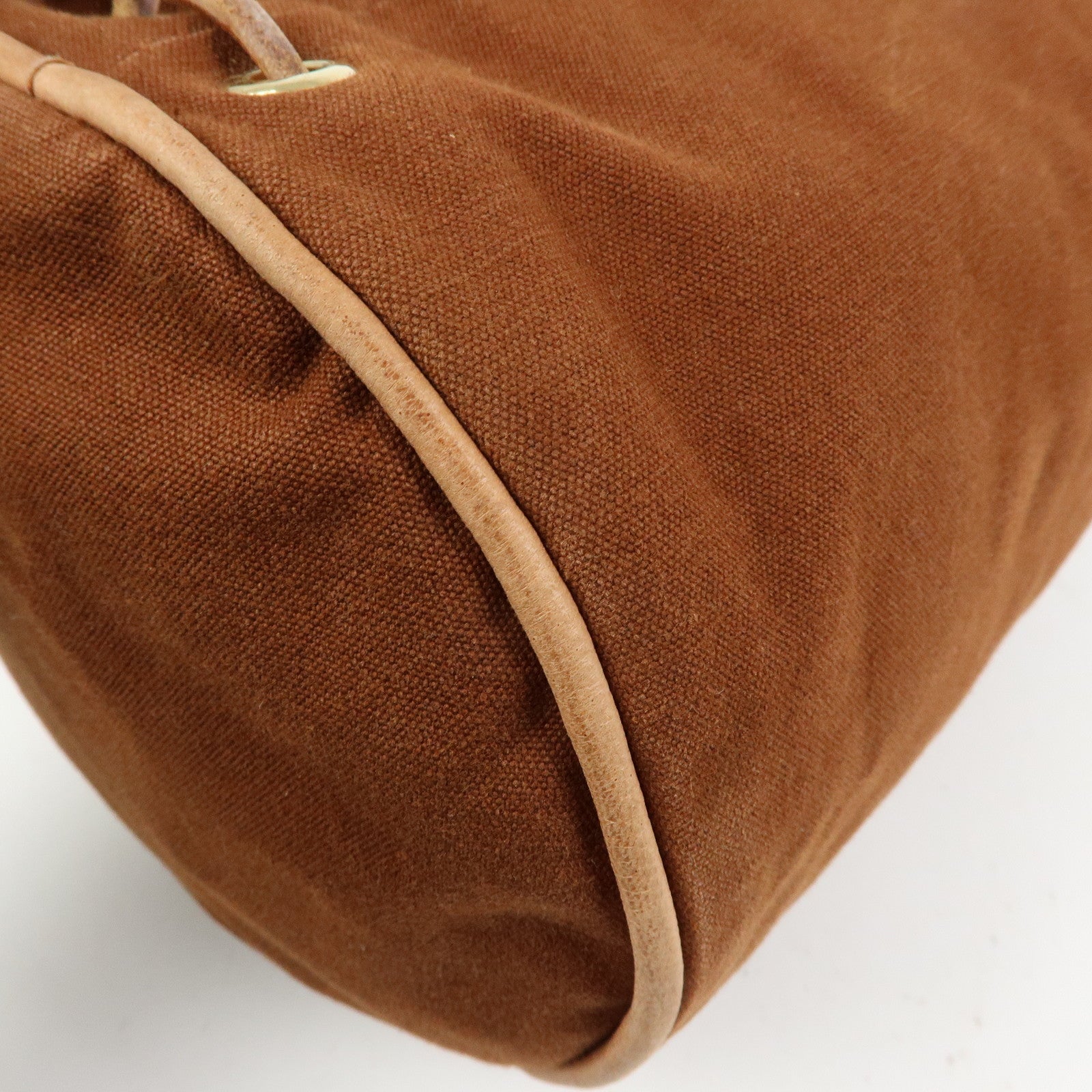 HERMES Porochon Mimil PM Canvas Leather Drawstring Backpack Brown