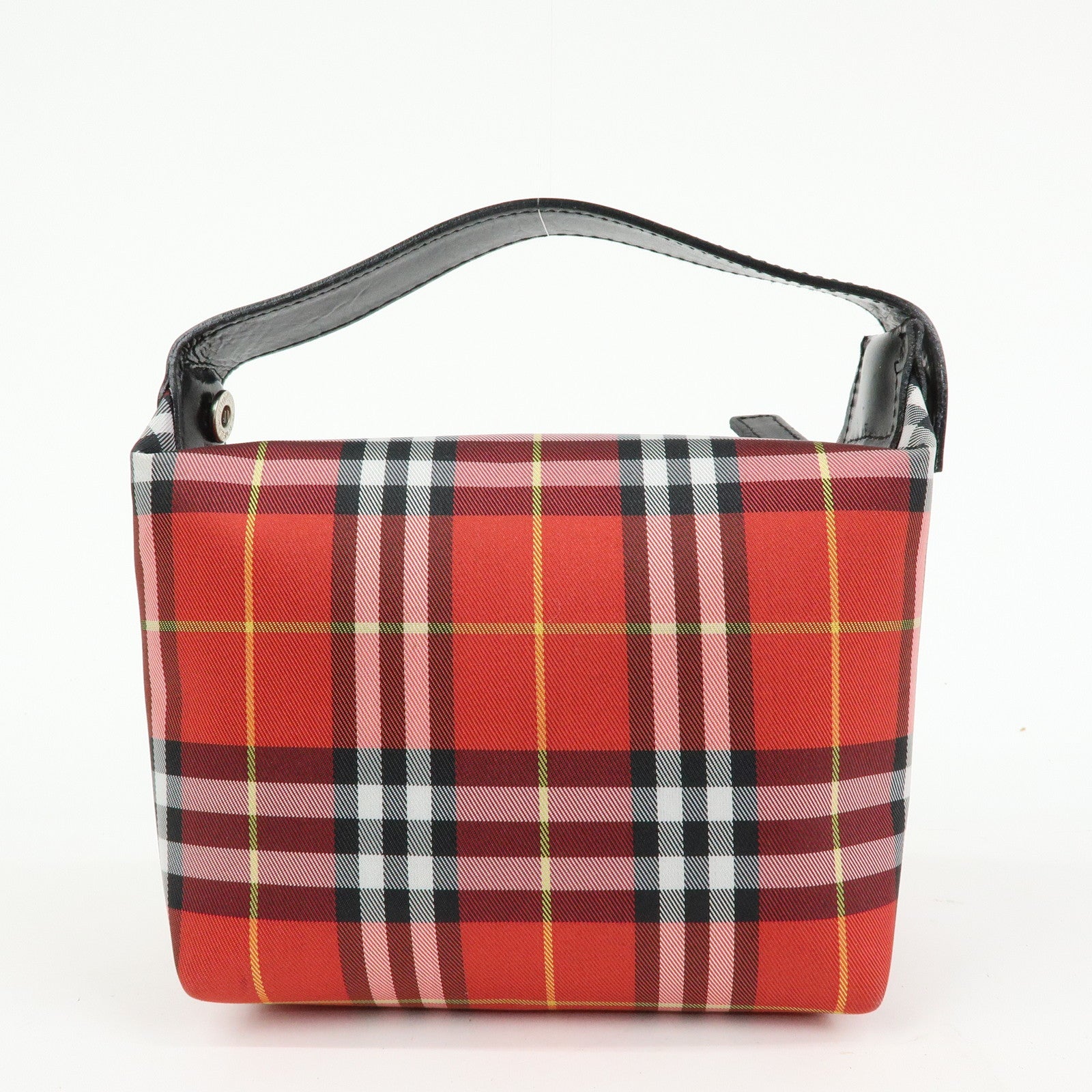 BURBERRY Canvas Plaid Leather Mini Hand Bag Red
