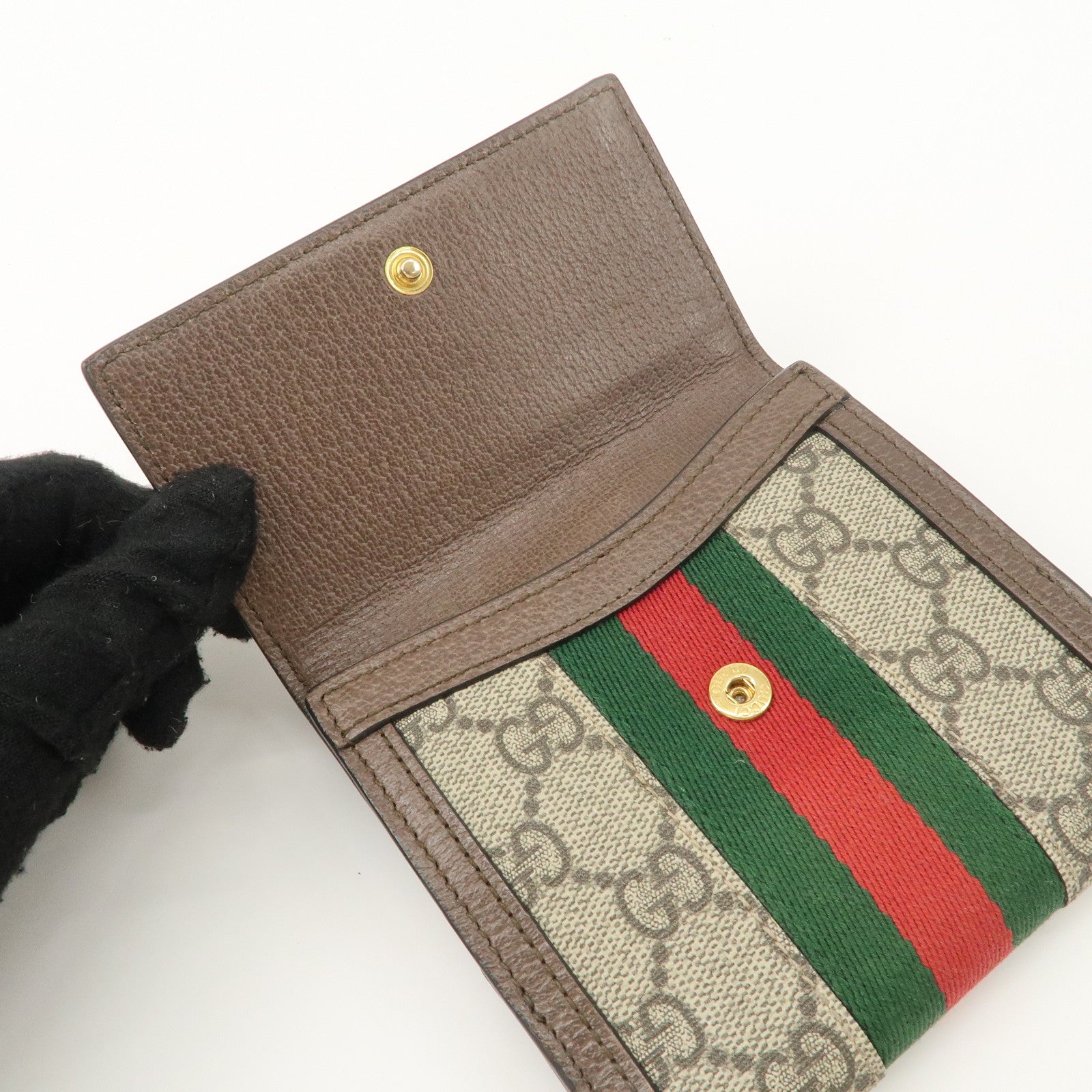 GUCCI Ophidia Sherry GG Supreme Wallet Beige Brown 523173 Used