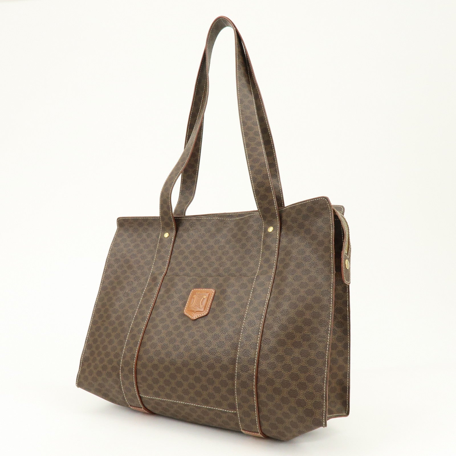 CELINE  Macadam PVC Leather Tote Bag Shoulder Bag Brown