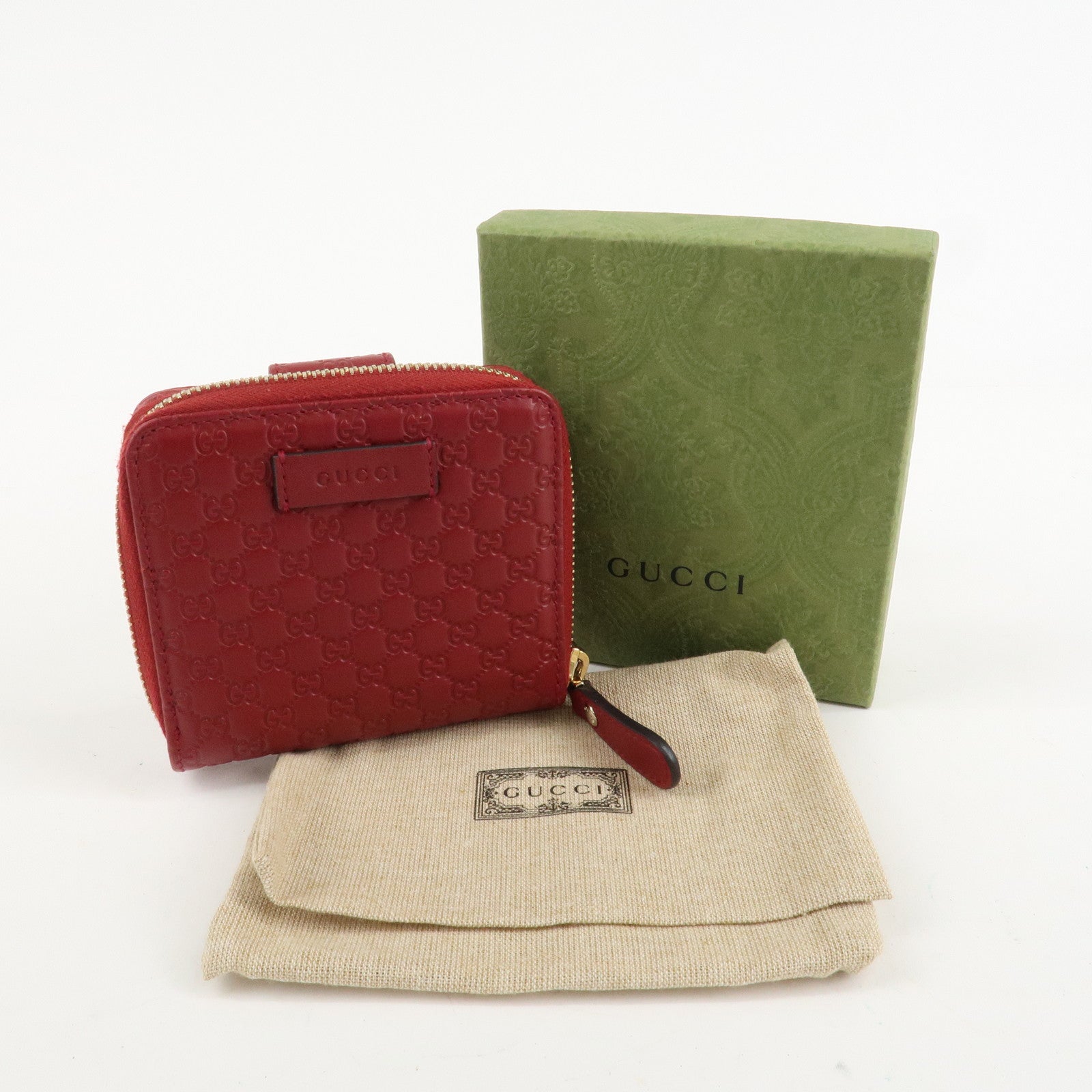 GUCCI Micro Guccissima Leather Bi-Fold Compact Wallet Red 449395 Used