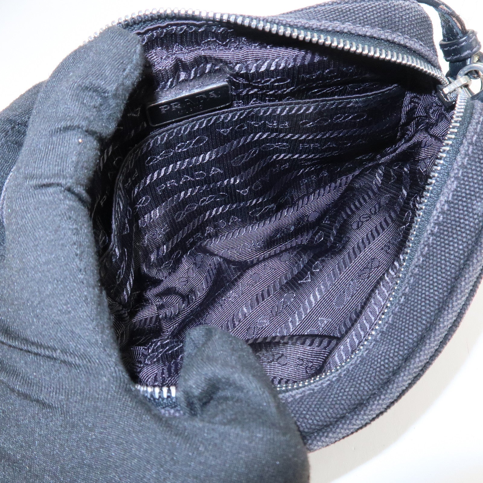 PRADA Logo Canapa Mini Canvas 2Way Bag Hand Bag Black 1BG439