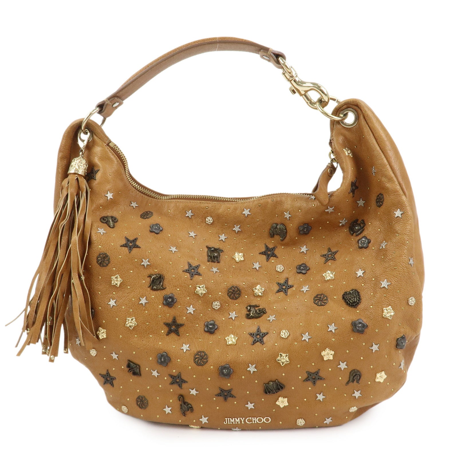 JIMMY CHOO Zodiac Sky Bag Leather Shoulder Bag Light Brown