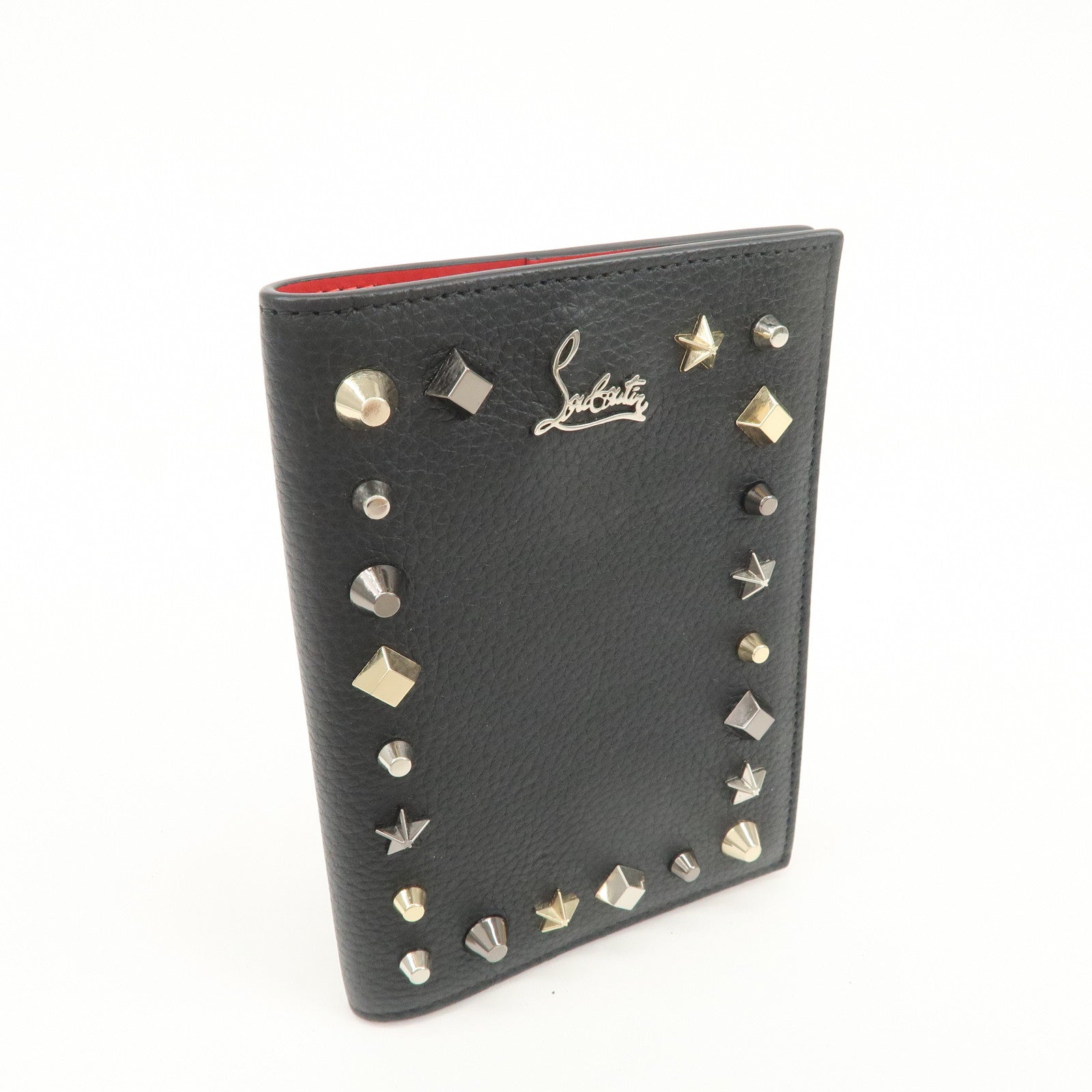 Christian Louboutin Studs Leather Passport Holder Card Case Black