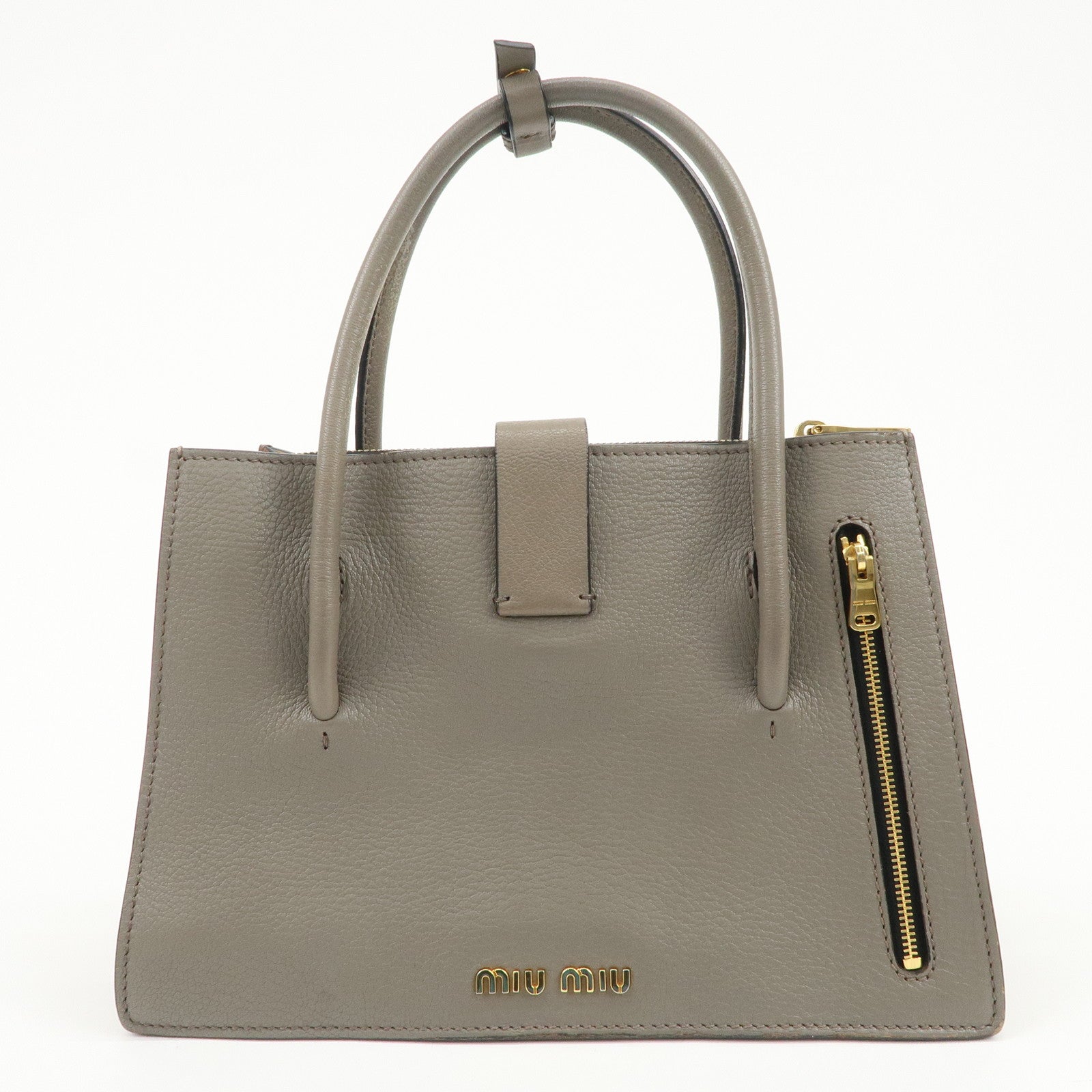 MIU MIU Logo Leather 2Way Bag Hand Bag Shoulder Bag Gray RN1104
