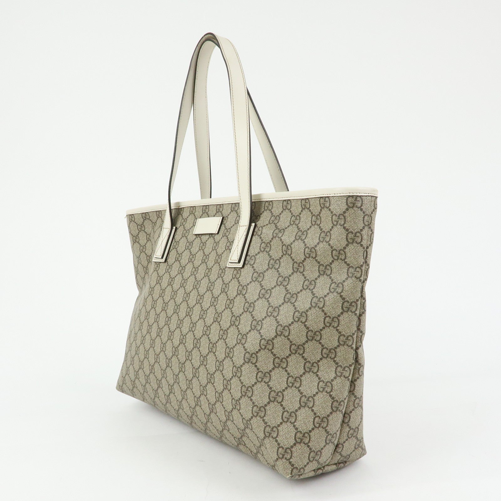 GUCCI GG Supreme Leather Tote Bag Shoulder Bag Beige White 211137