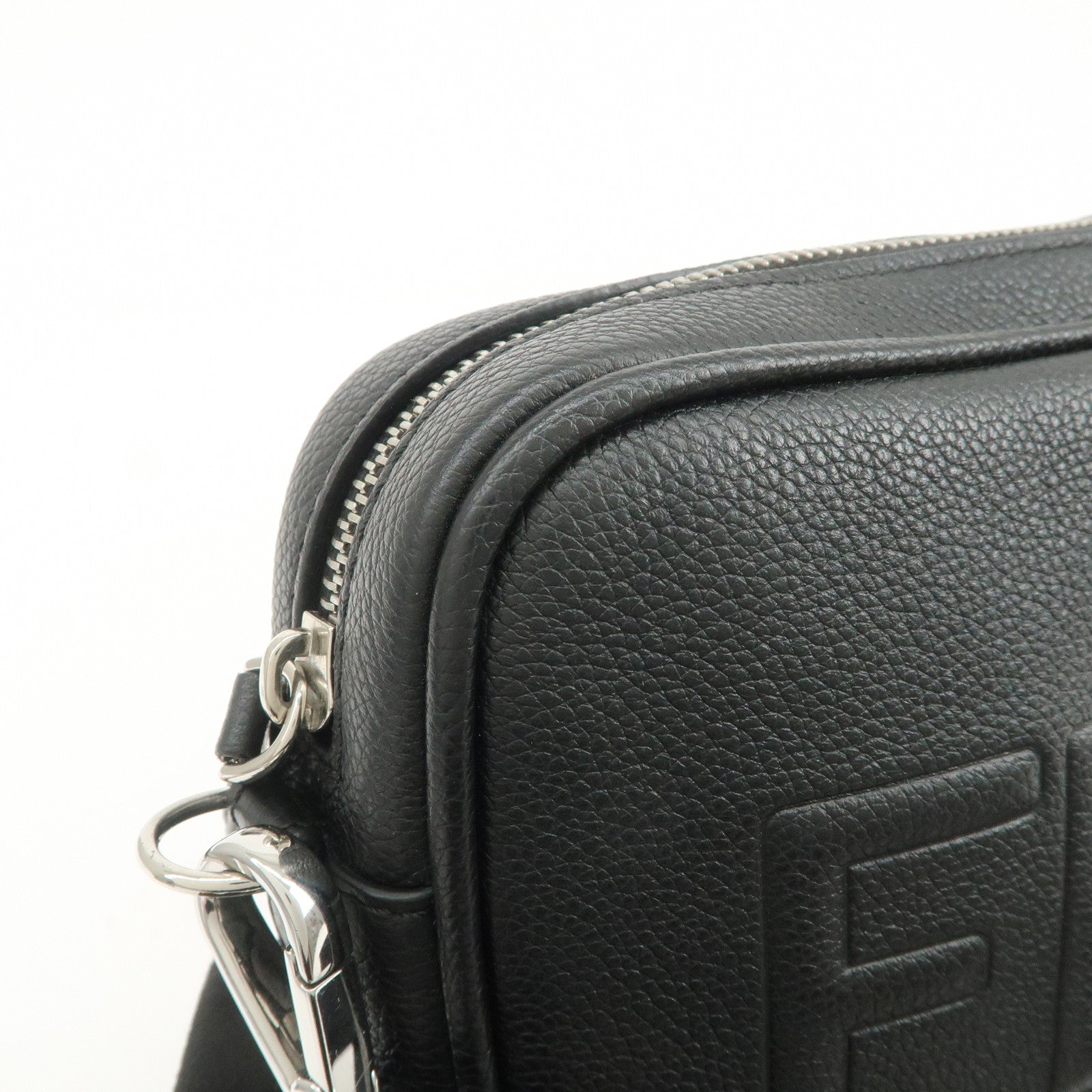 FENDI Logo Leather Camera Case Shoulder Bag Black 7M0286