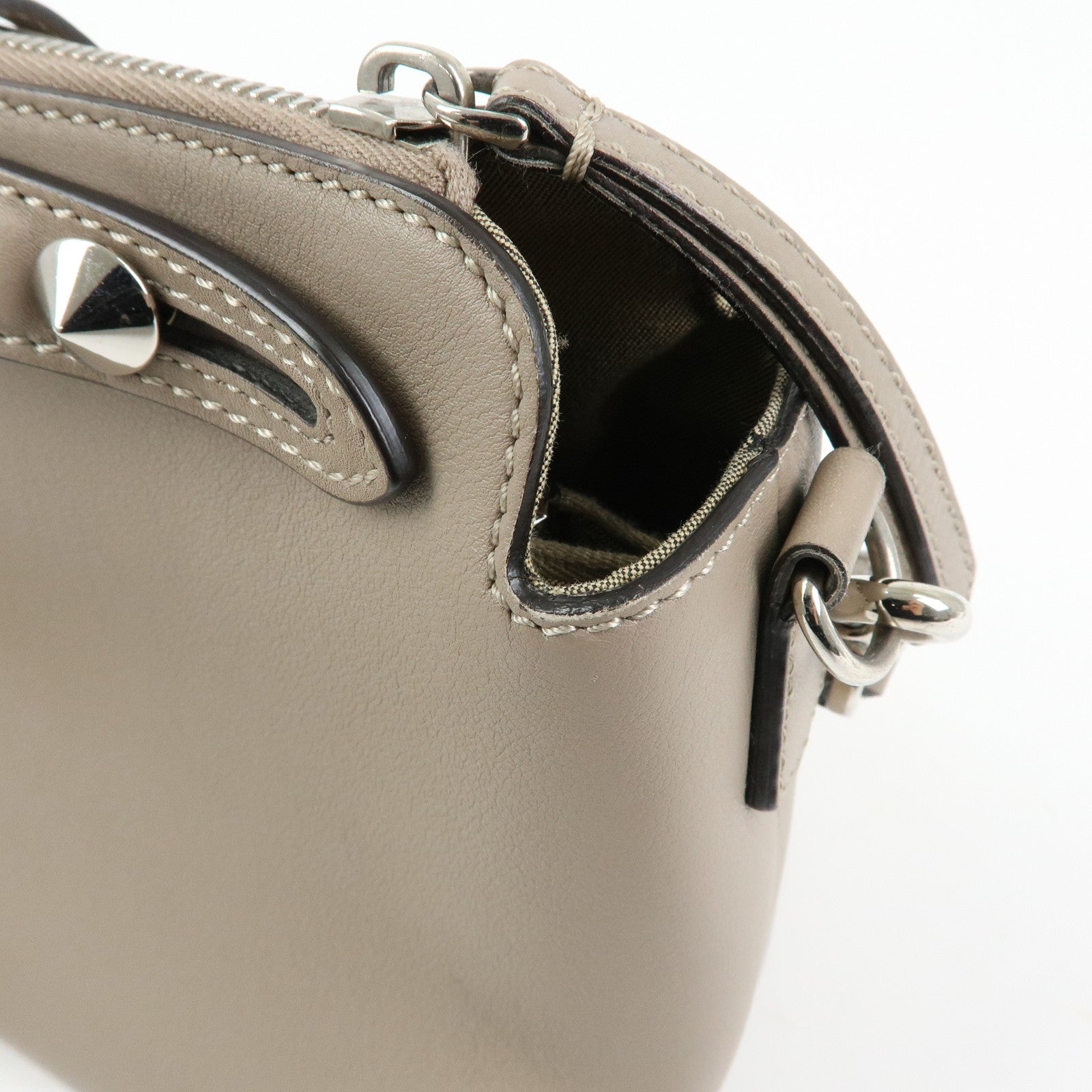 FENDI Bay The Way Leather 2Way Bag Shoulder Bag Greige 8BL124