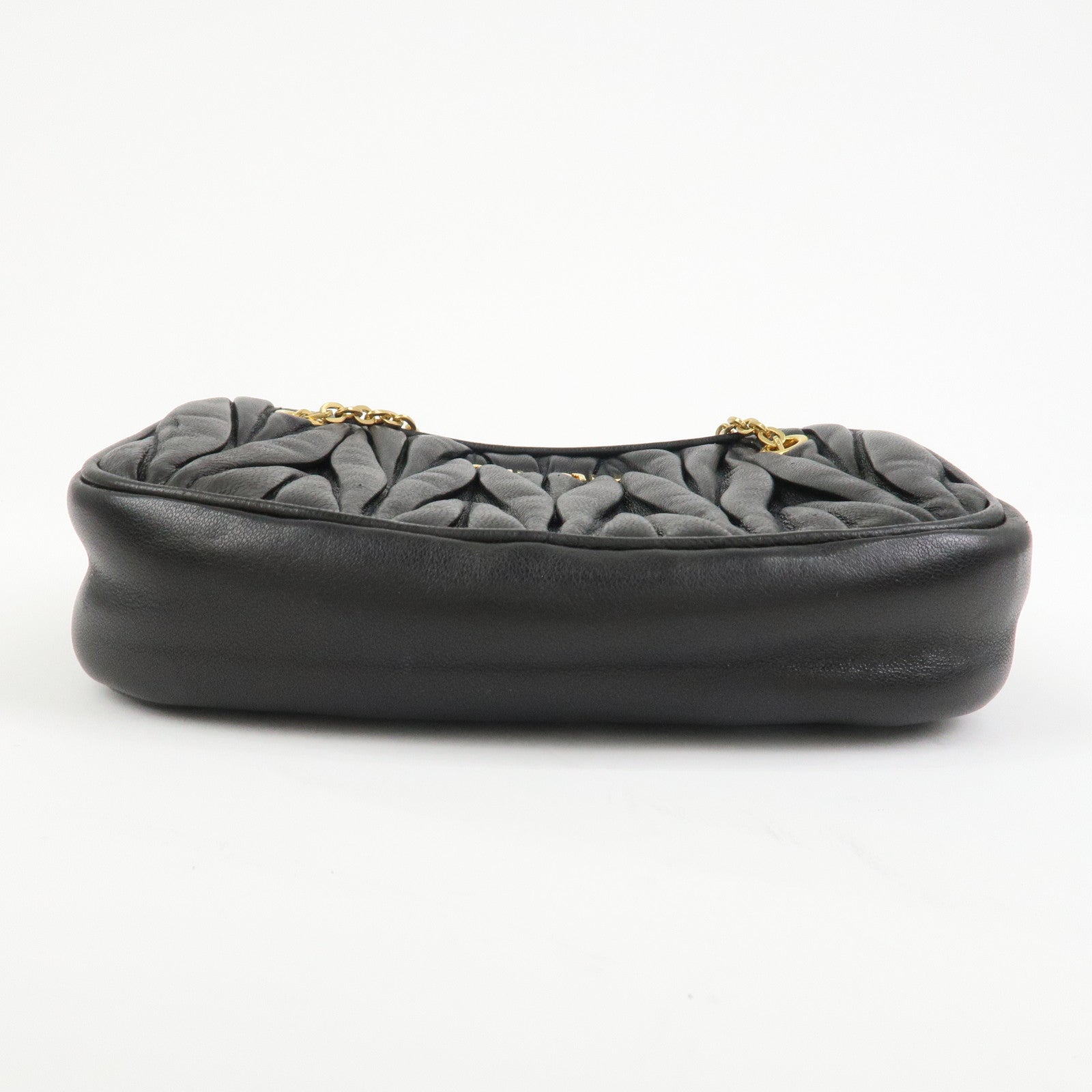 MIU MIU Matelasse Nappa Leather Accessory Chain Pouch Black 5ND001
