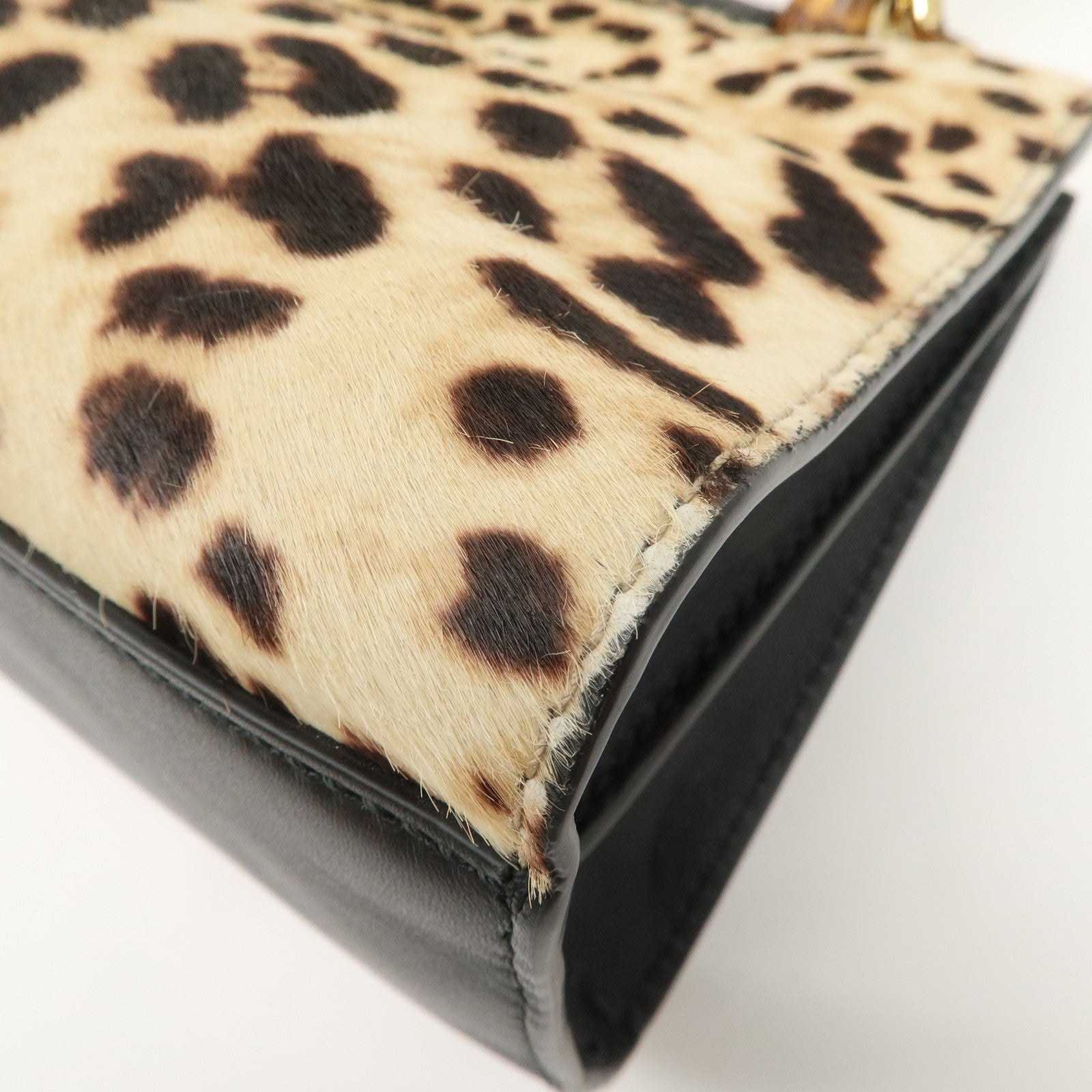 GUCCI Nimfair Bamboo Sherry Unborn Calf Leather 2Way Bag 470271 Used