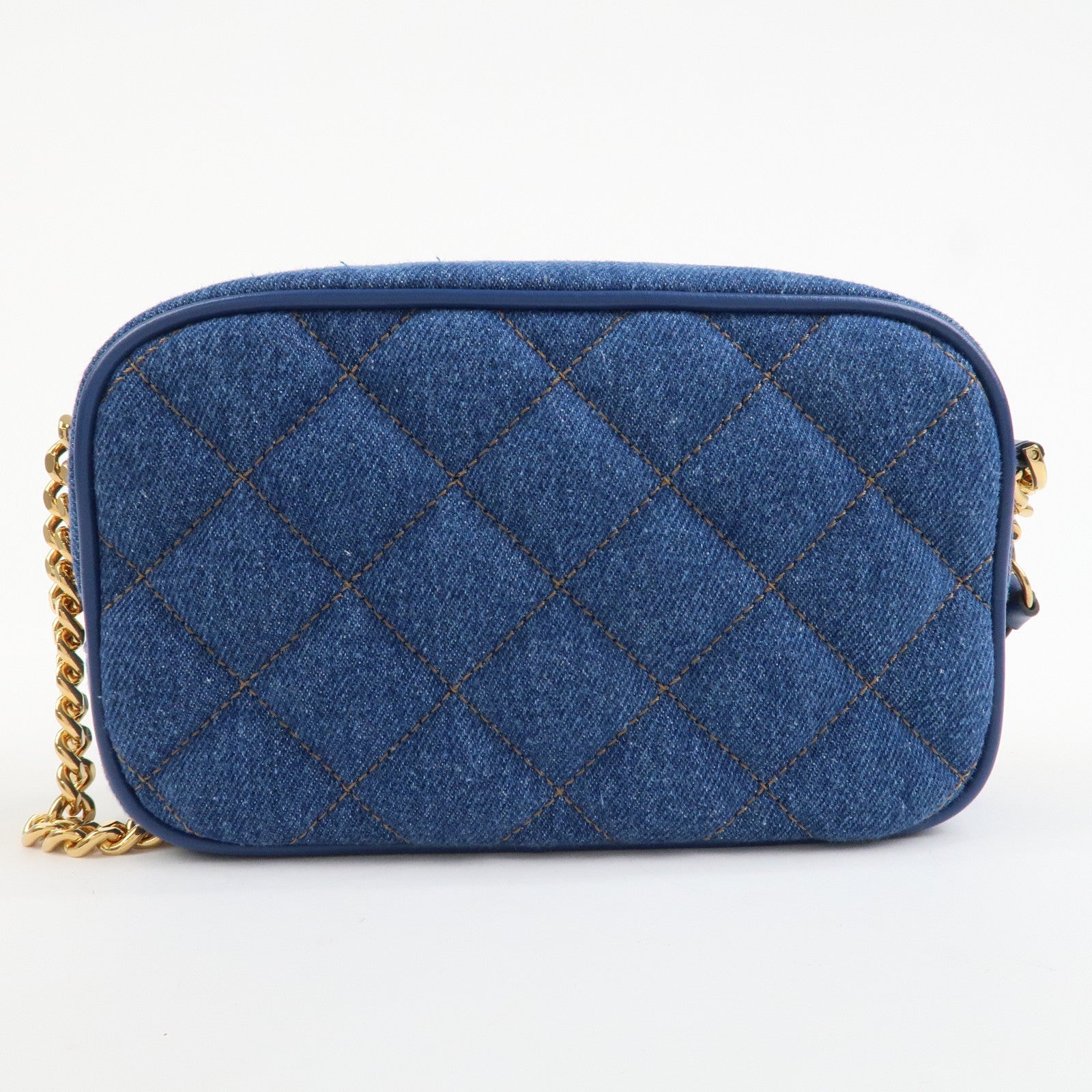 GIANNI VERSACE Denim Leather Chain Shoulder Bag Blue