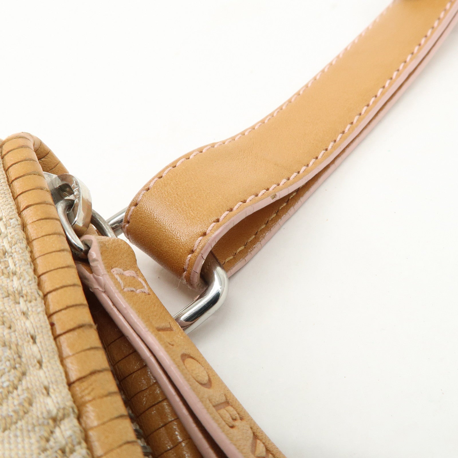 LOEWE Anagram Leather Canvas Shoulder bag Beige Silver HDW