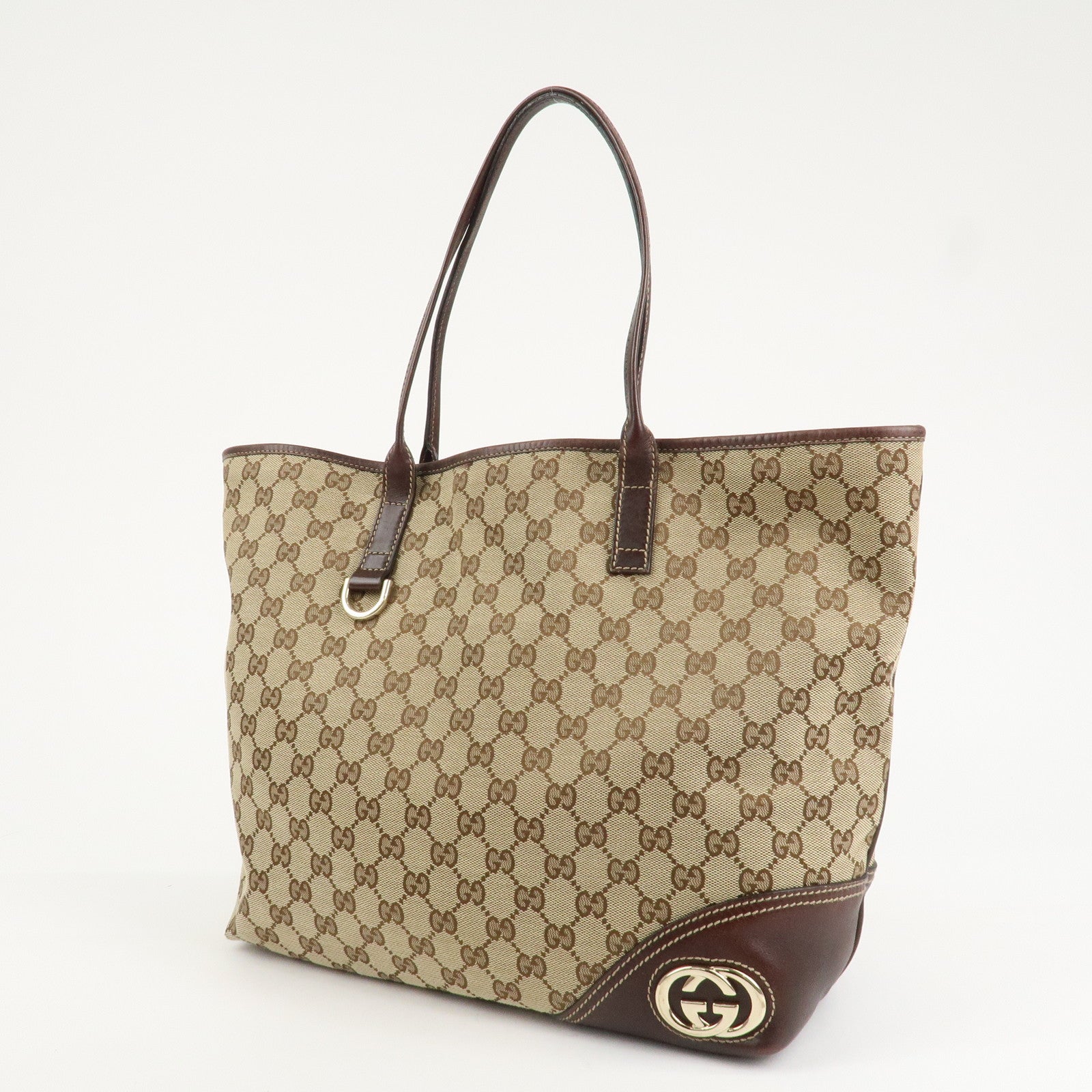 GUCCI Abbey Interlocking G GG Canvas Leather Tote Bag Brown 169945 Used