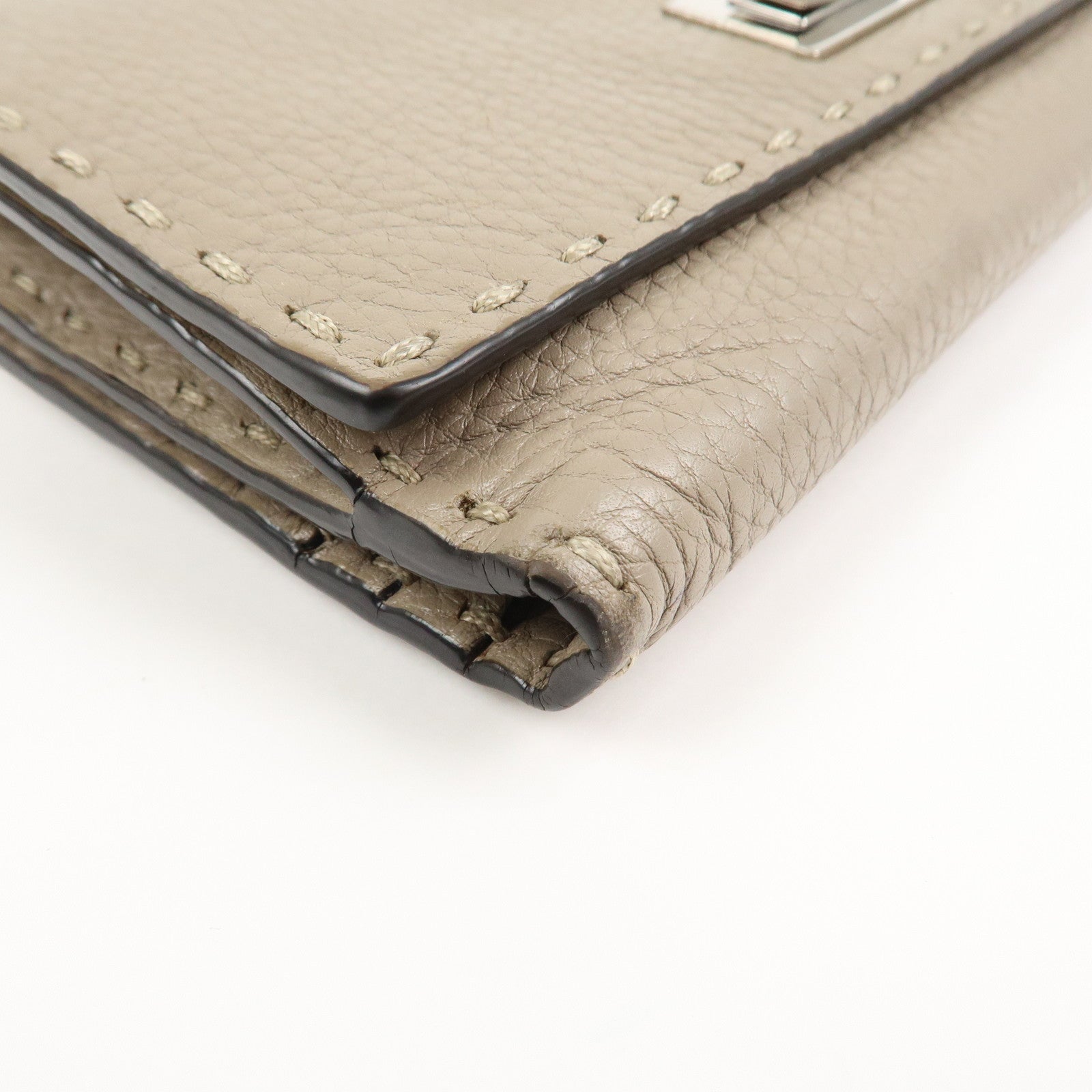 FENDI Seleria Leather Peekaboo Long Wallet Beige 8M0308