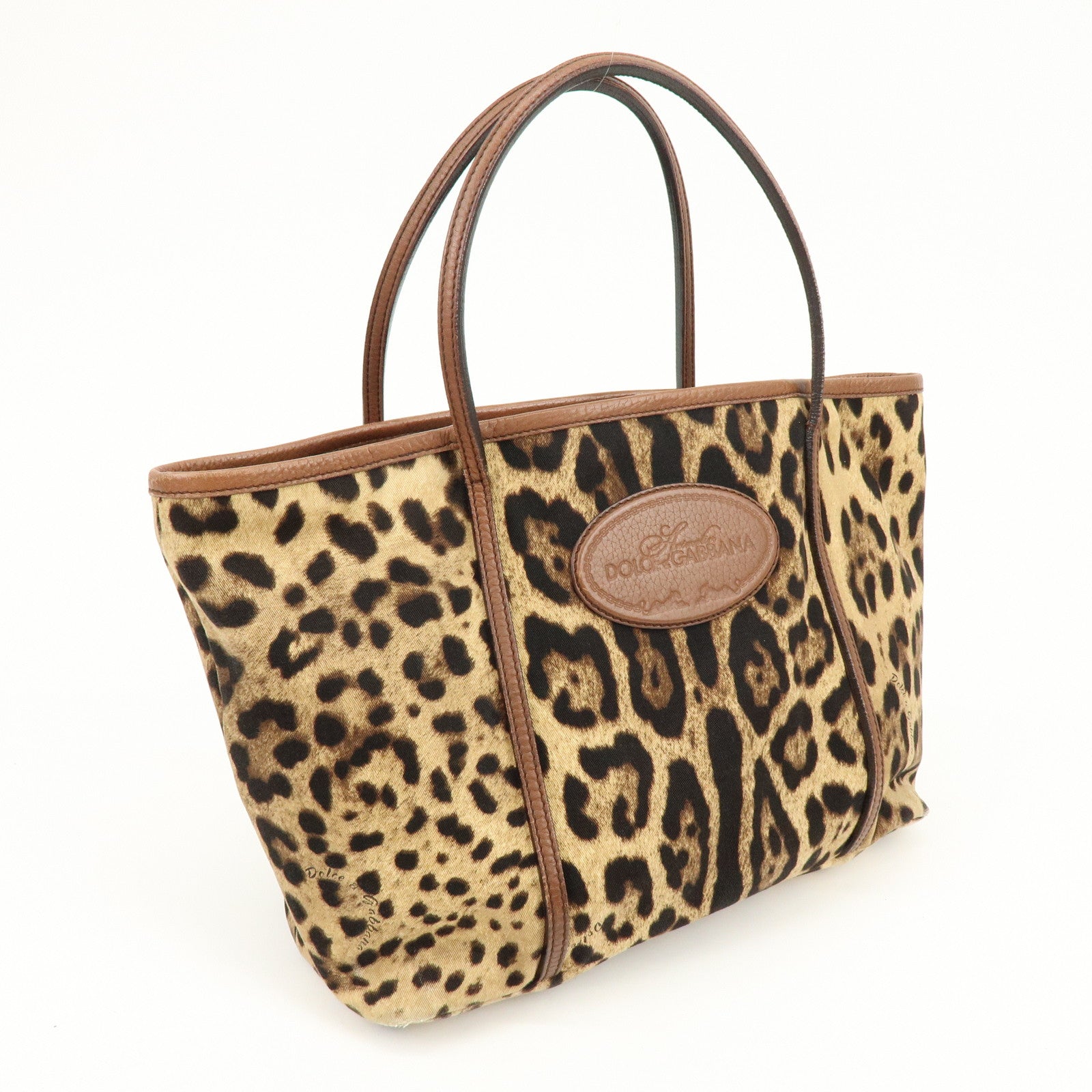 Dolce&Gabbana Canvas Leather Leopard Tote Bag Shoulder Bag Brown