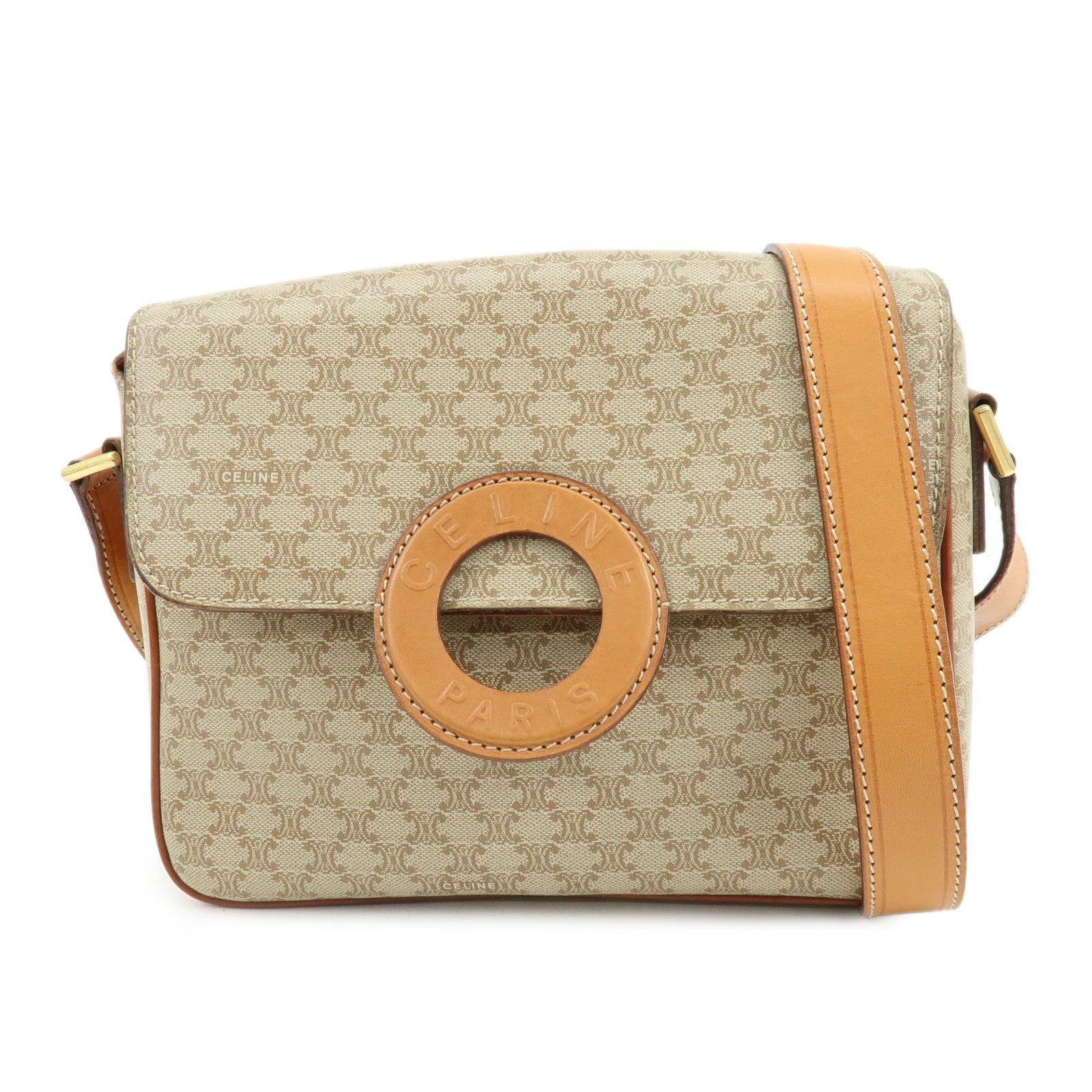 CELINE Macadam PVC Leather Shoulder Bag Crossbody Bag Beige