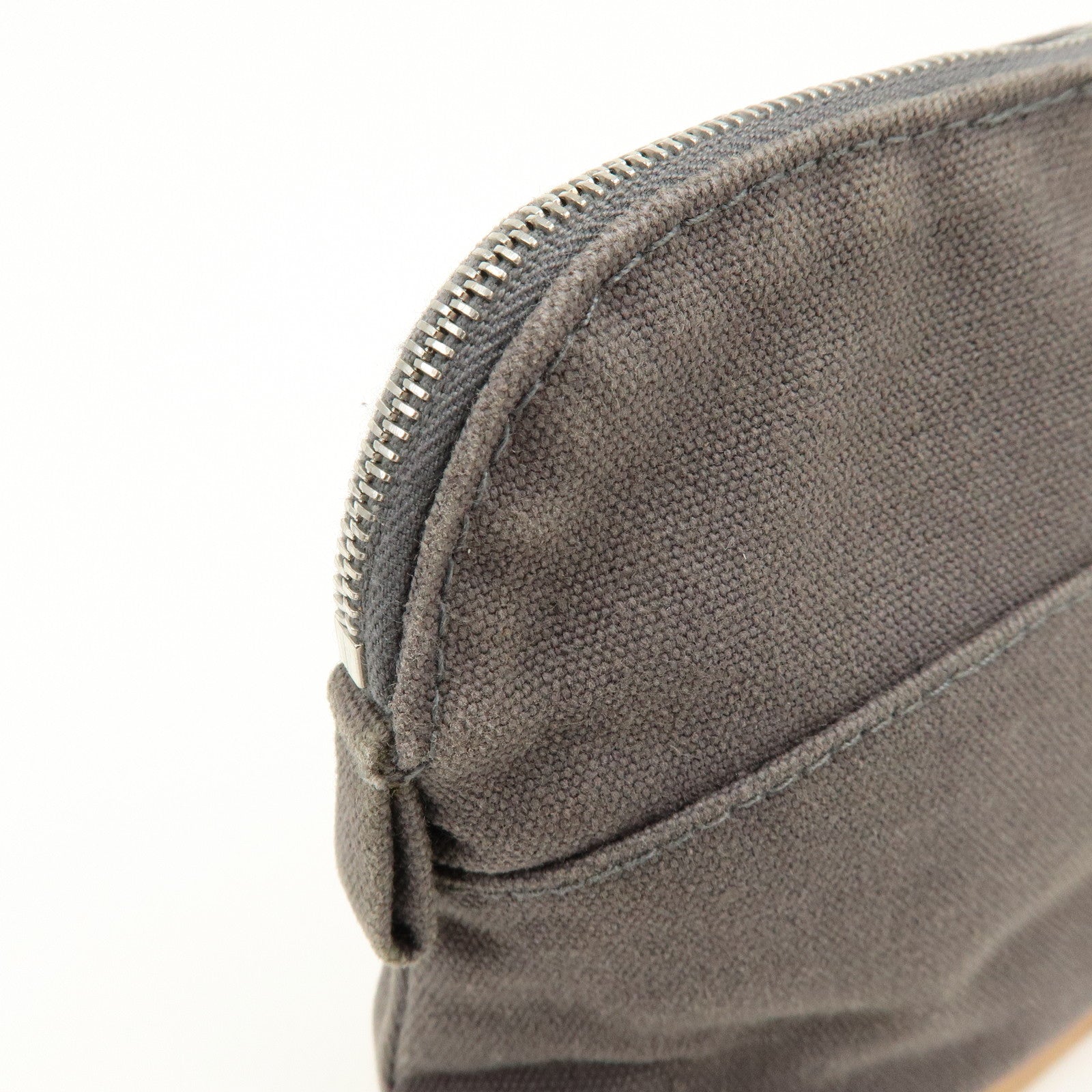 HERMES Bolide Mini Mini 16 Canvas Leather Pouch Gray Beige