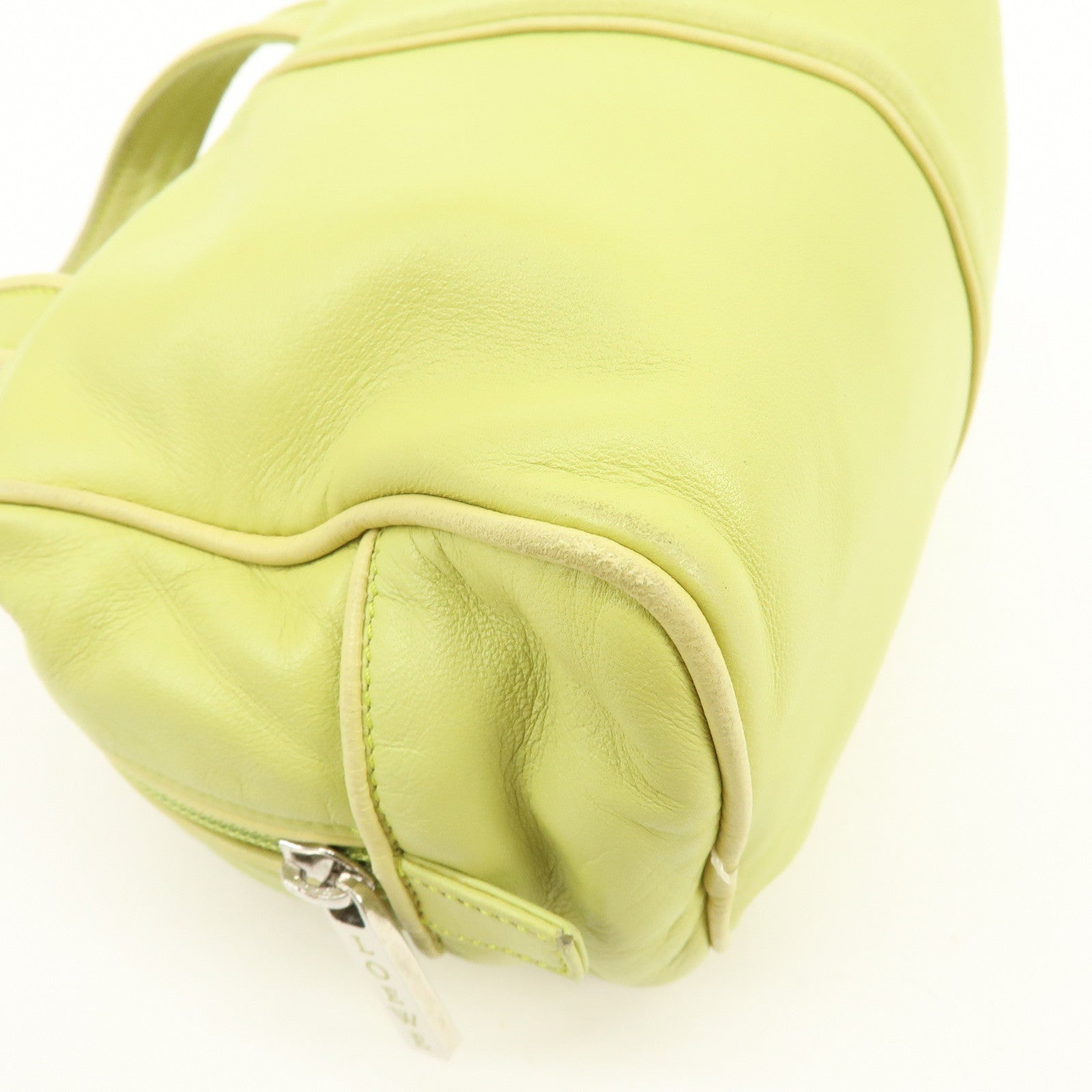 LOEWE Logo Nappa Leather Mini Hand Bag Boston Bag Lime Green