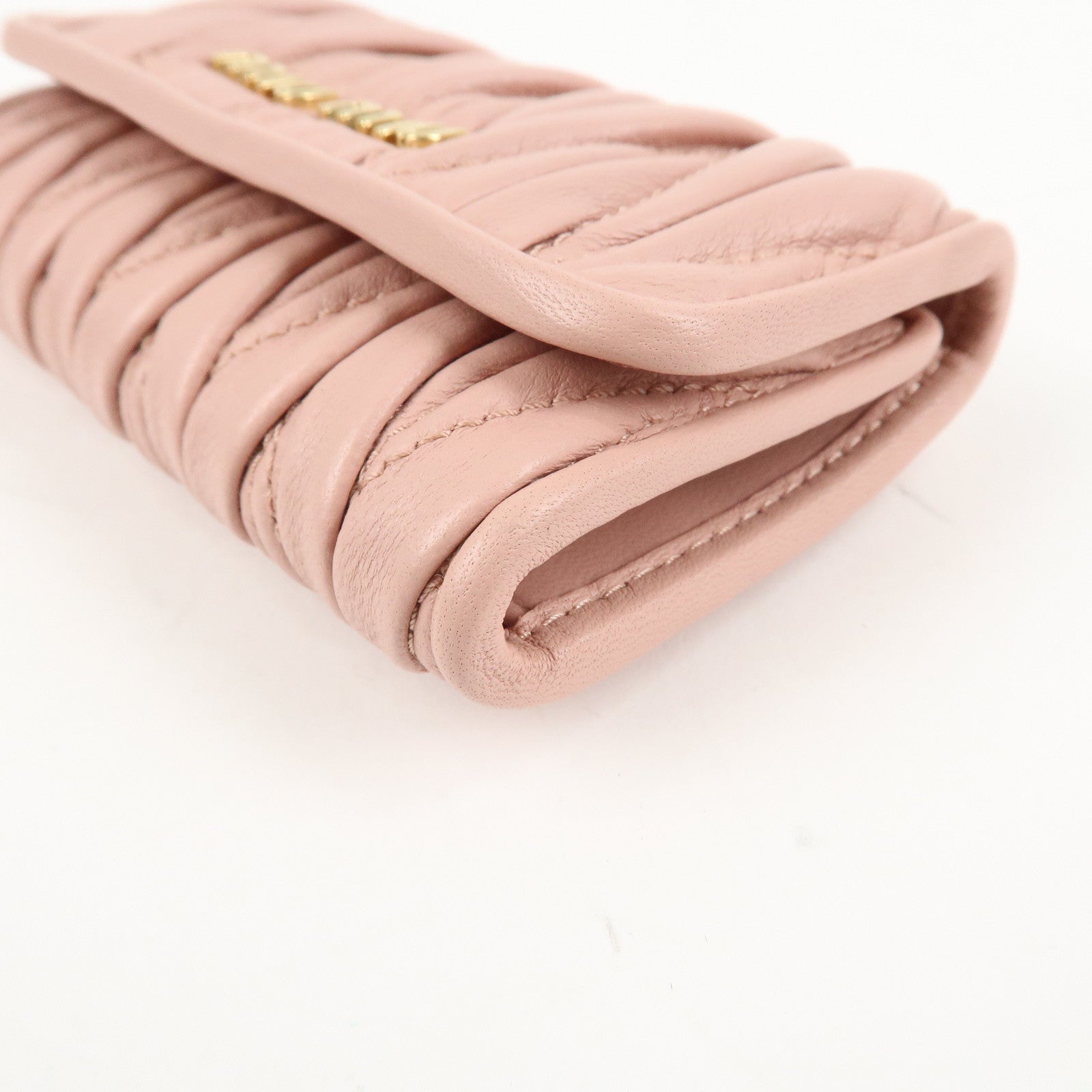 MIU MIU Matelasse Leather Key Case 6 Key Rings Pink 5PG222 Used