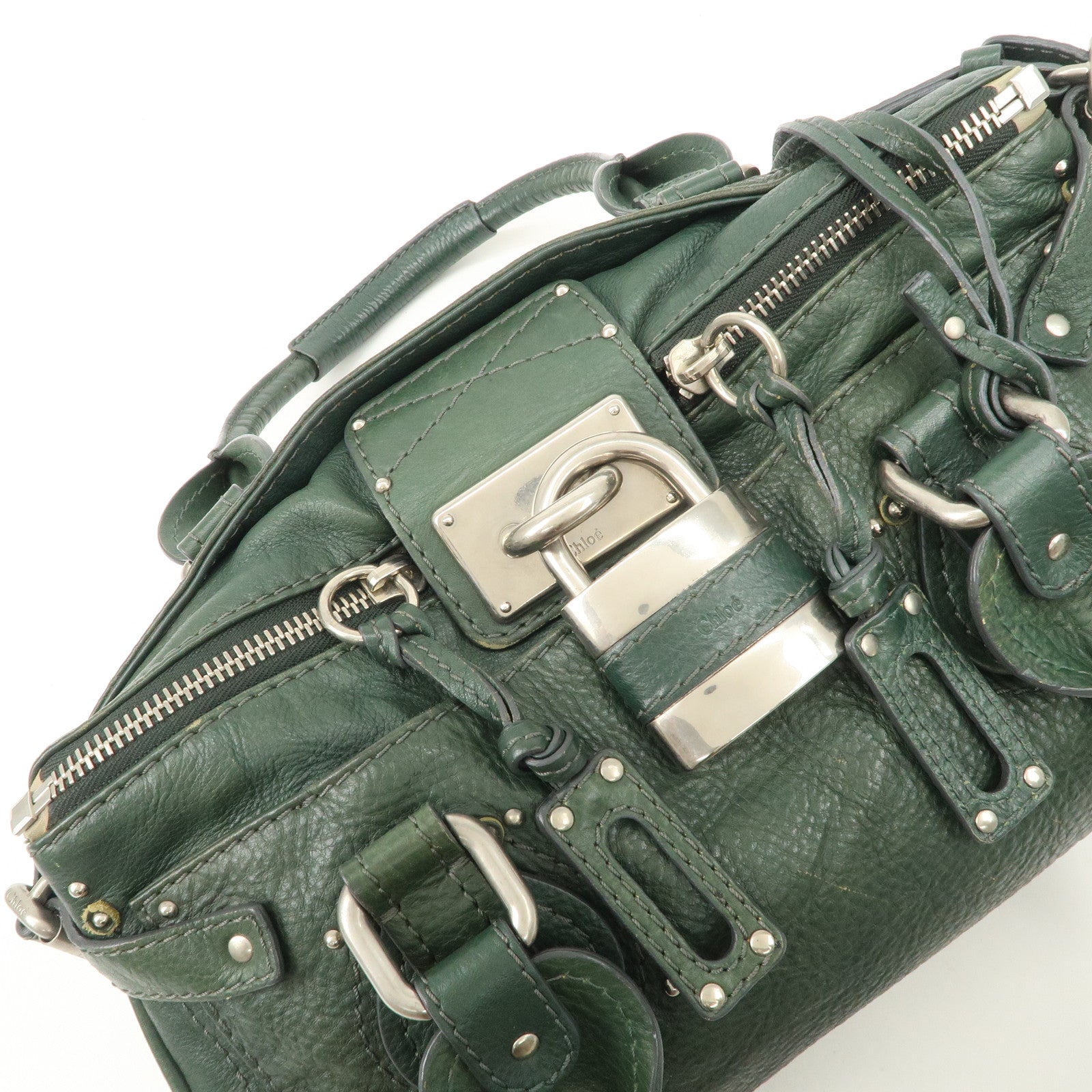 Chloe Padington Leather Hand Bag Shoulder Bag Green - Used