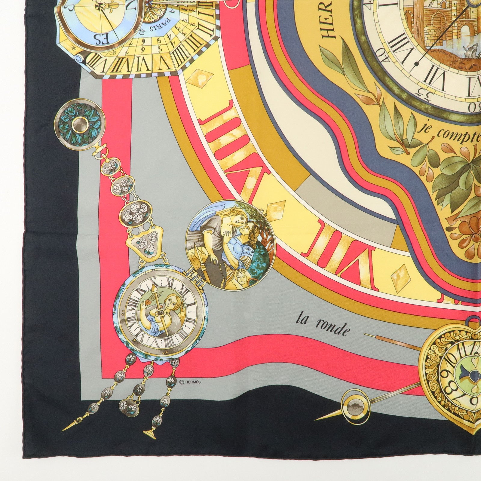 HERMES Carre 90 Silk 100% Scarf La Ronde Des Heures Multicolor