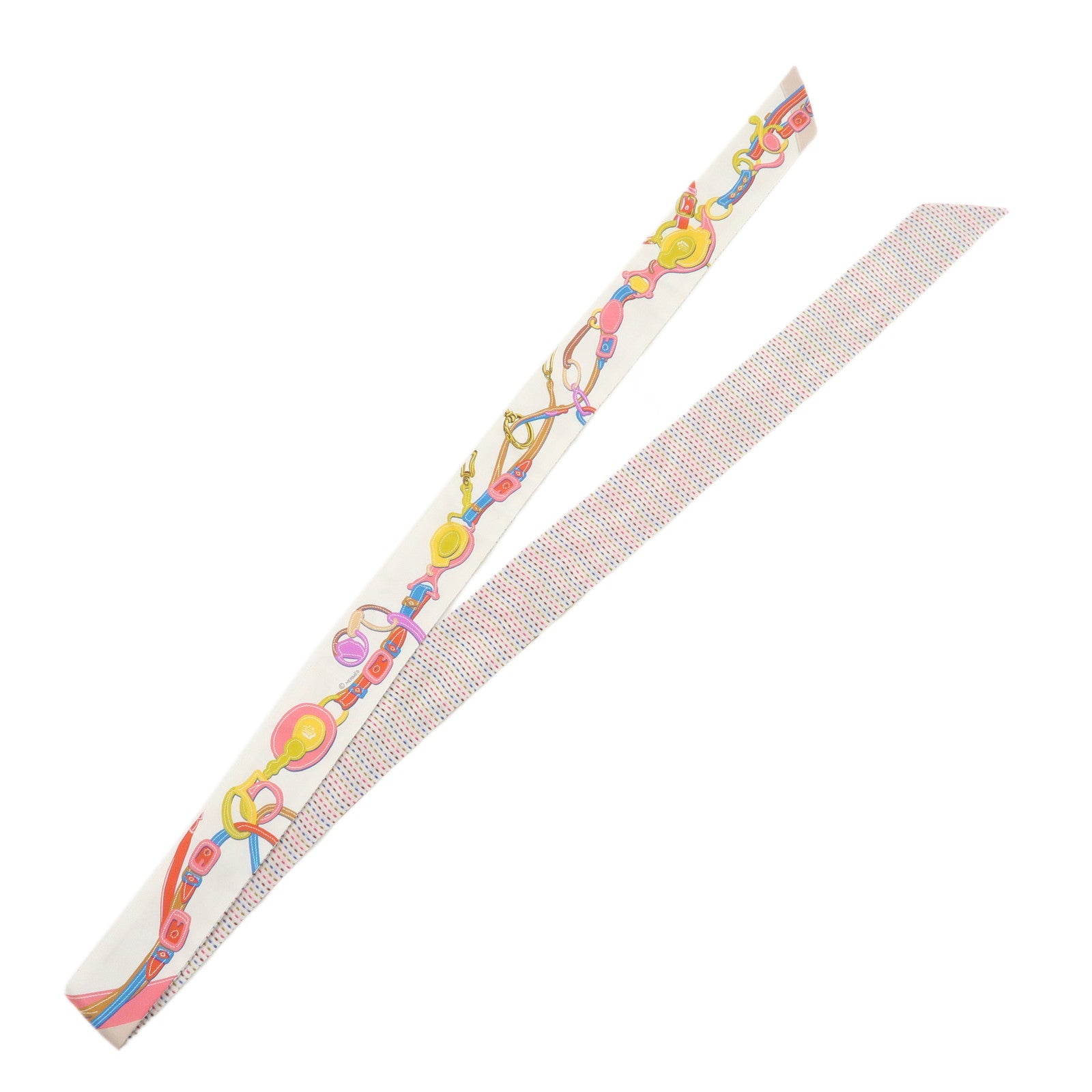 HERMES Twilly Silk 100％ Scarf BRIDES de GALA White Multicolor