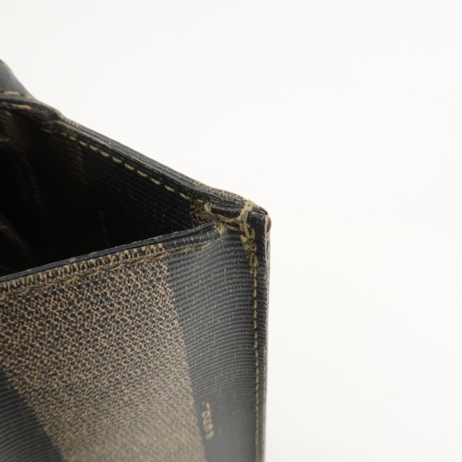 FENDI Pequin PVC Coating Canvas Leather Tote Bag Brown Black 259980