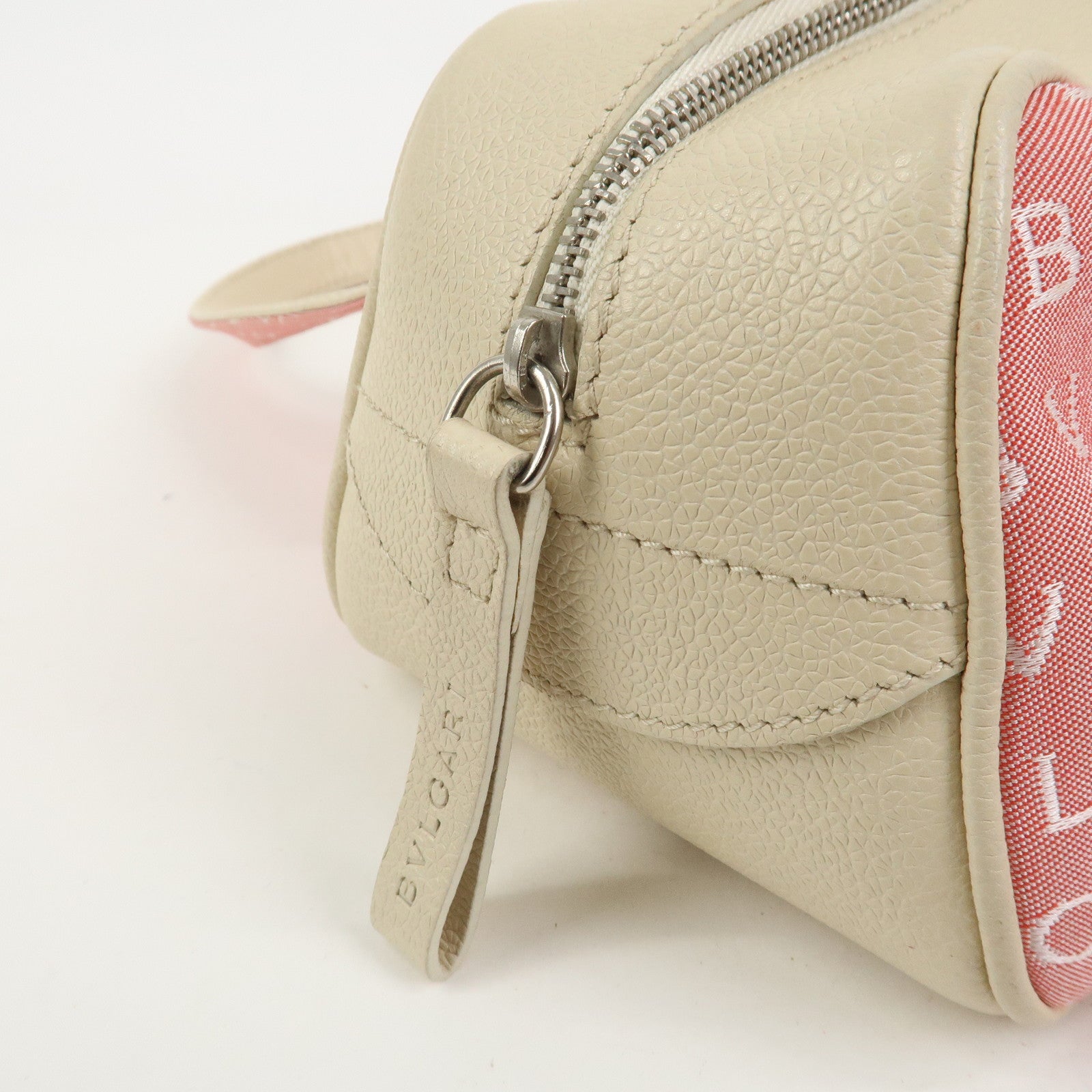 BVLGARI Logo Mania Canvas Leather Hand Bag Pink Ivory